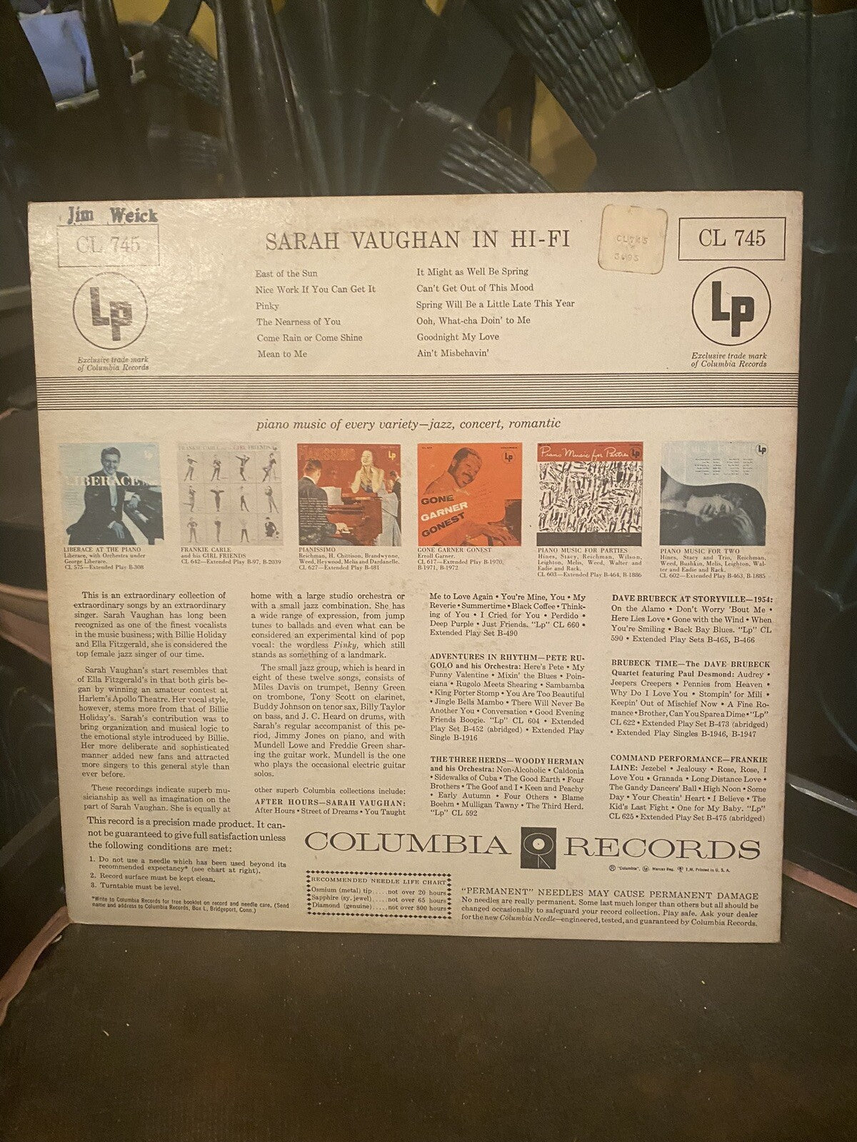 Sarah Vaughan - 'Sarah Vaughan In Hi-Fi' - Columbia - (CL 745) - LP Album