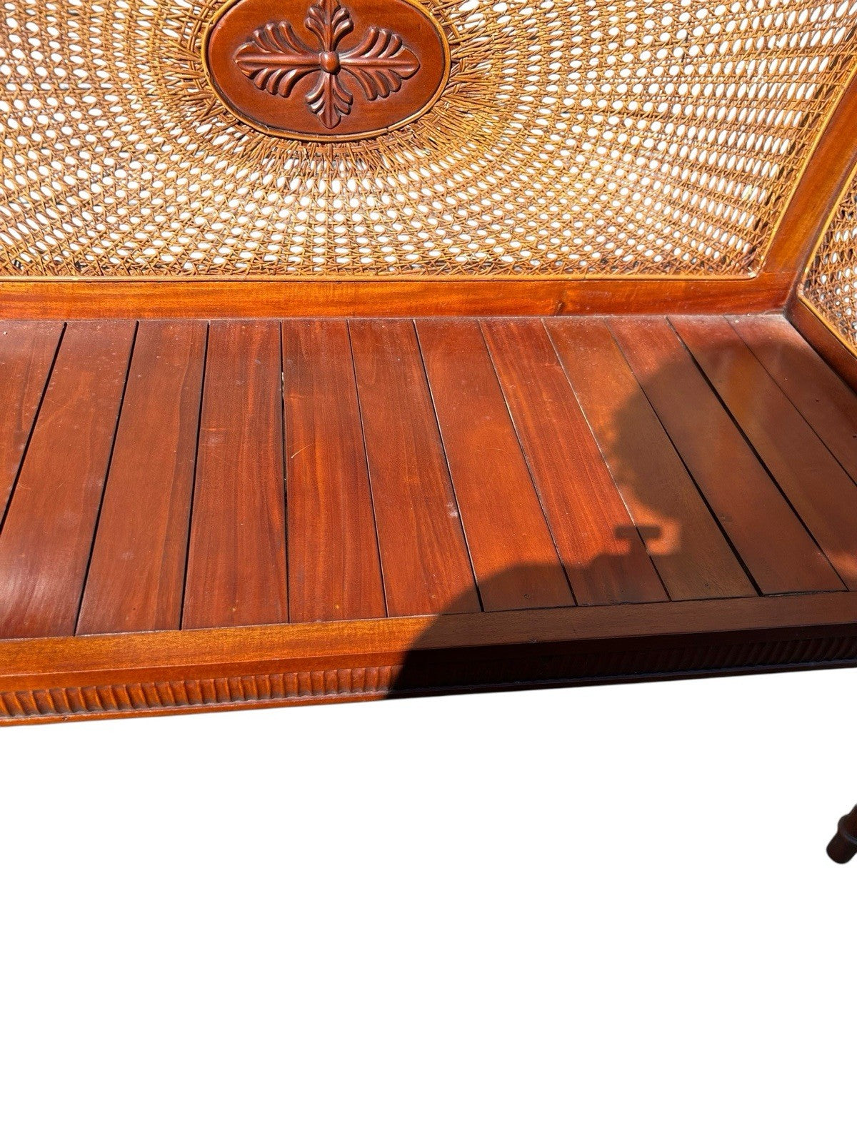 Italian Cane Back Wooden Bench With Cushion