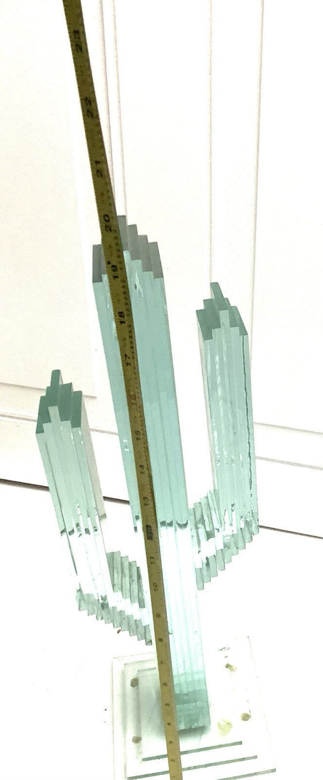 Green Stacked Saguro Cactus Glass Sculpture 19” Tall
