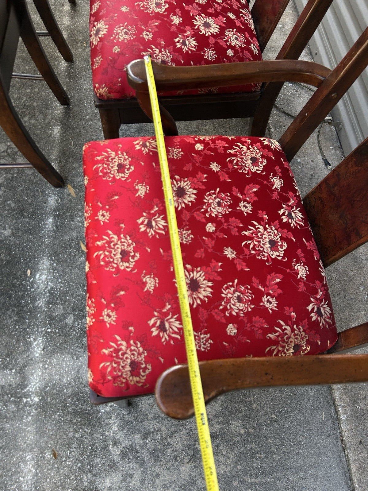 Set Of 6 Vintage Asian Style Dining Rosewood Chairs With Red Silky Cushions