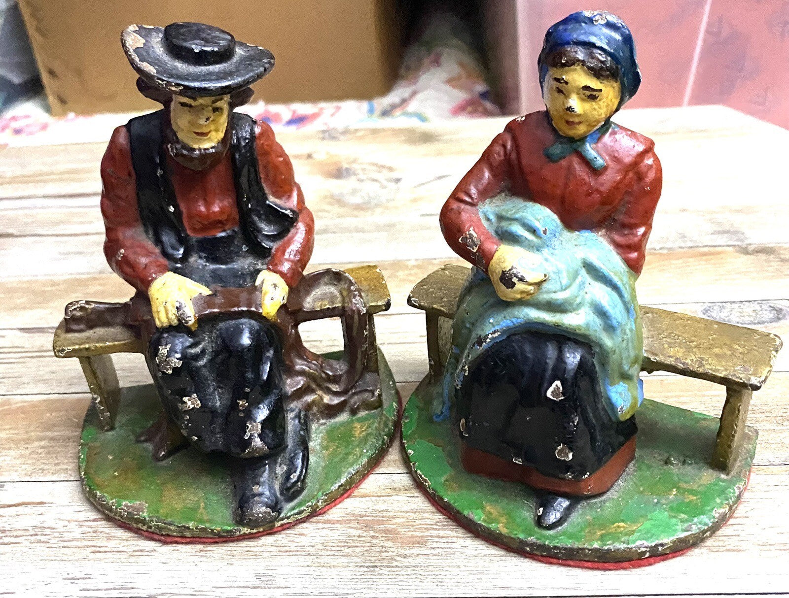 Vintage Cast Iron Amish, Couple Figurines, Bookends