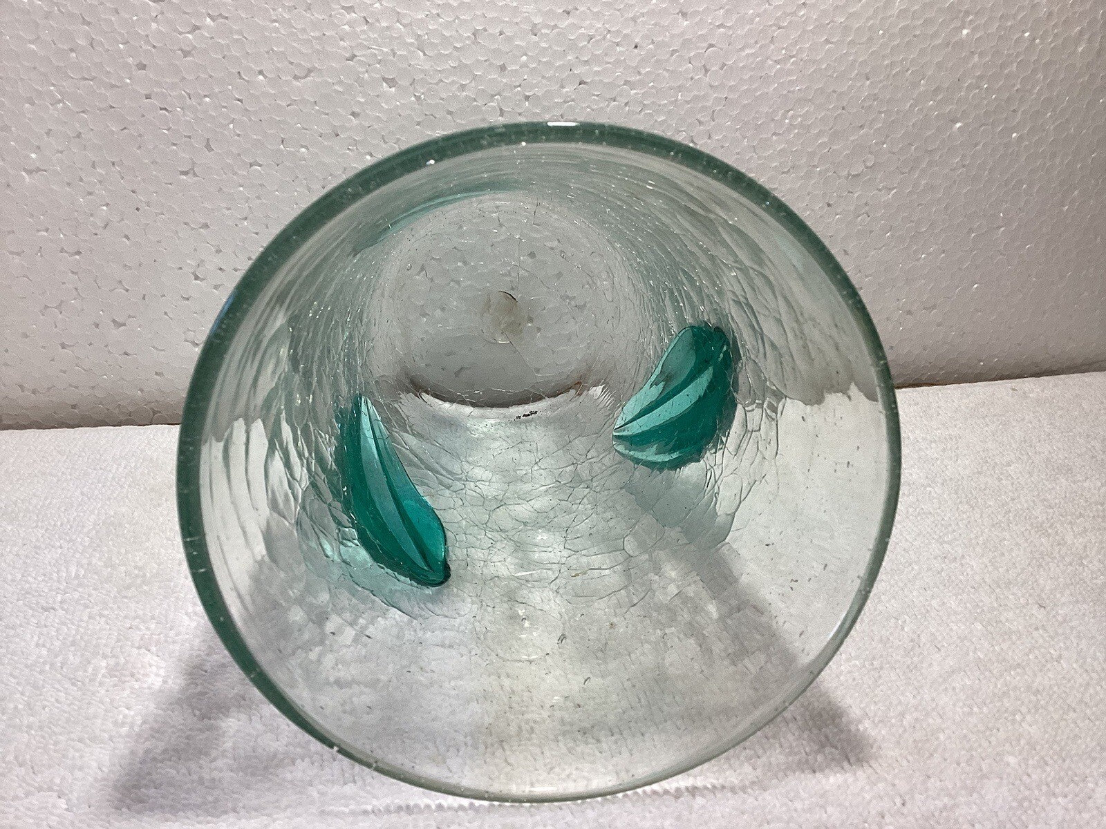 Crackle Blenko Glass Vase Green Leaves