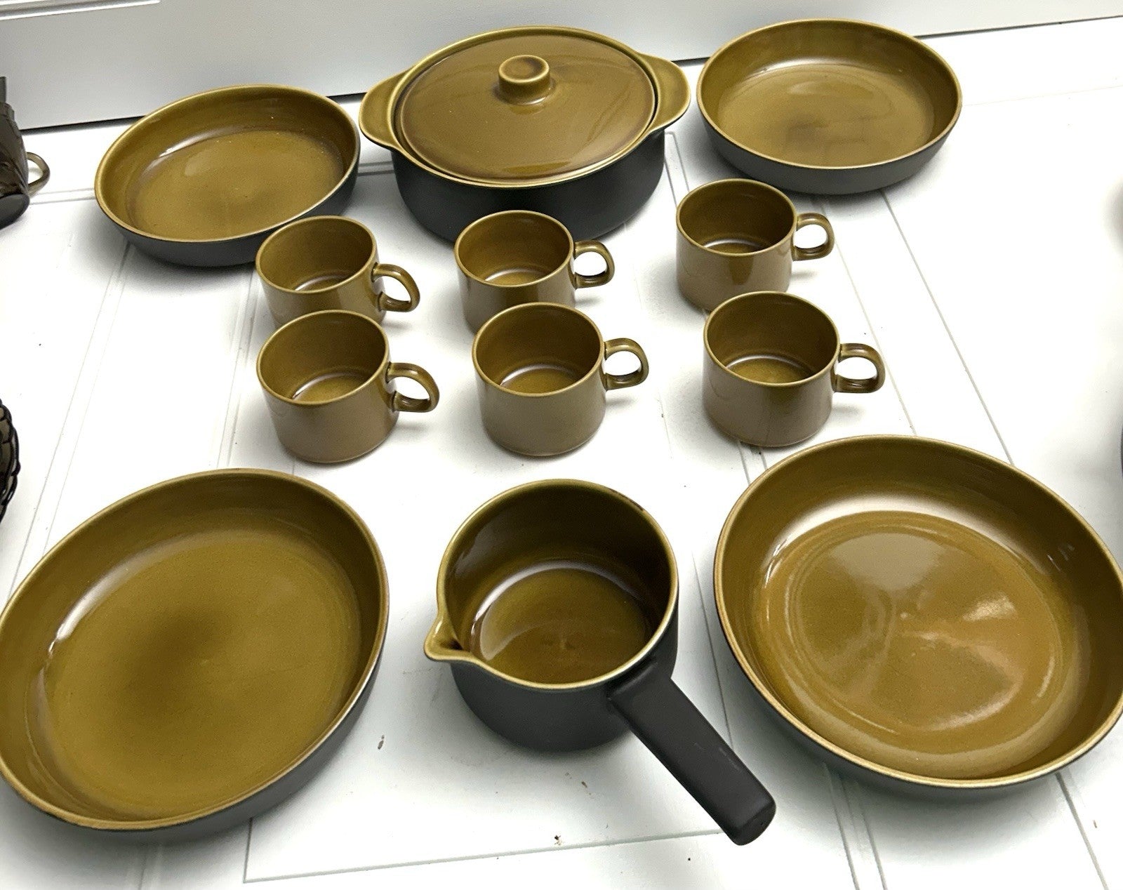 13 Pieces Melitta Germany Ceracron Pottery Mid Century Mustard Set