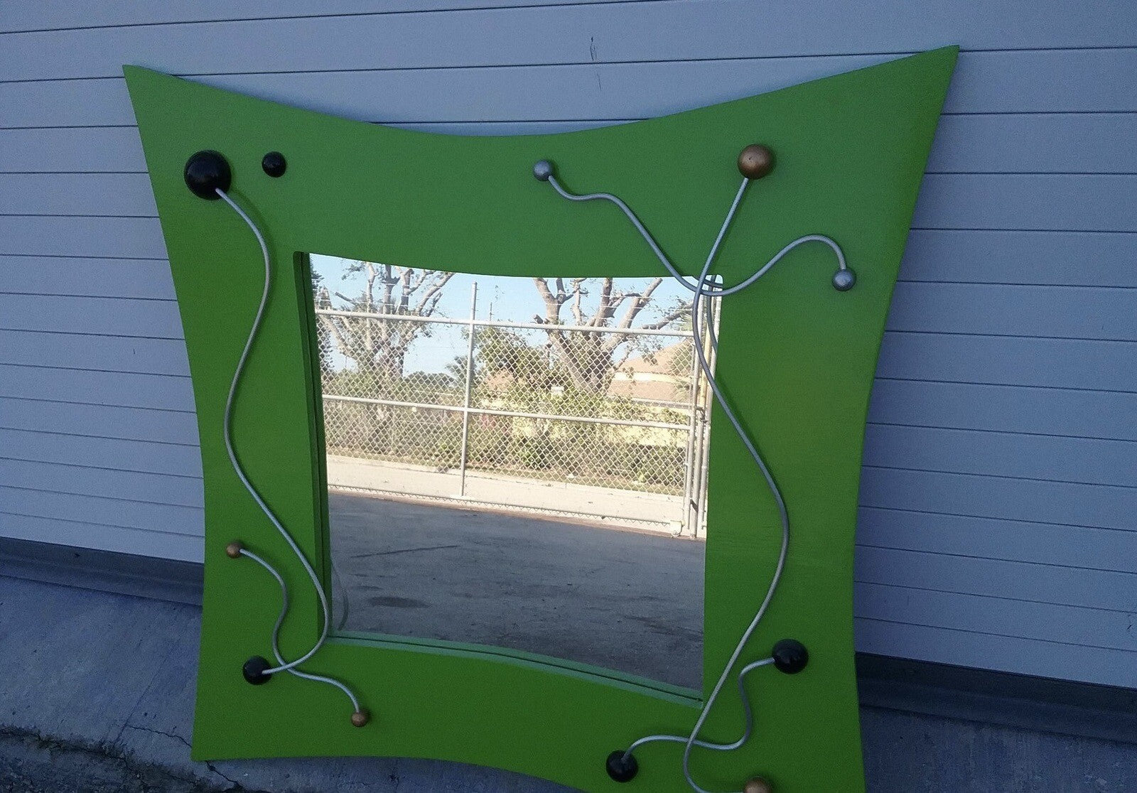 Modern Contemporary Green Mirror With Metal Accents