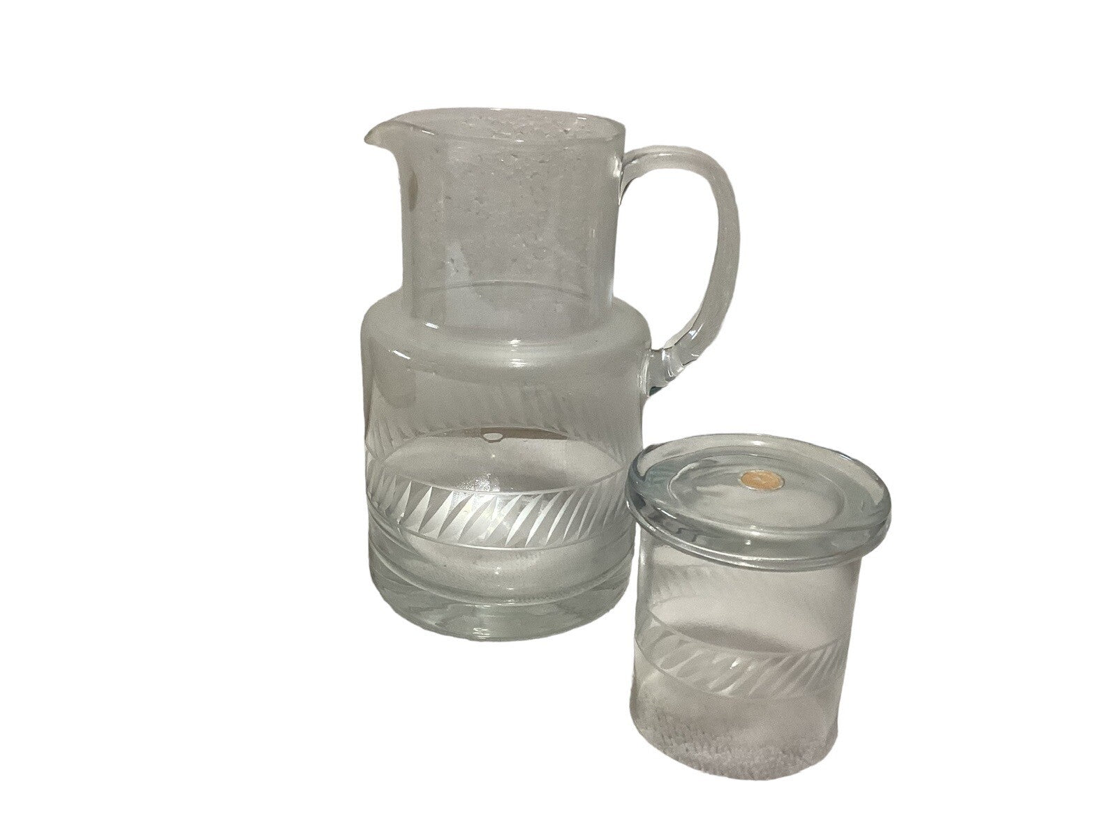 Romanian Bedside Etched Pitcher With Water Glass