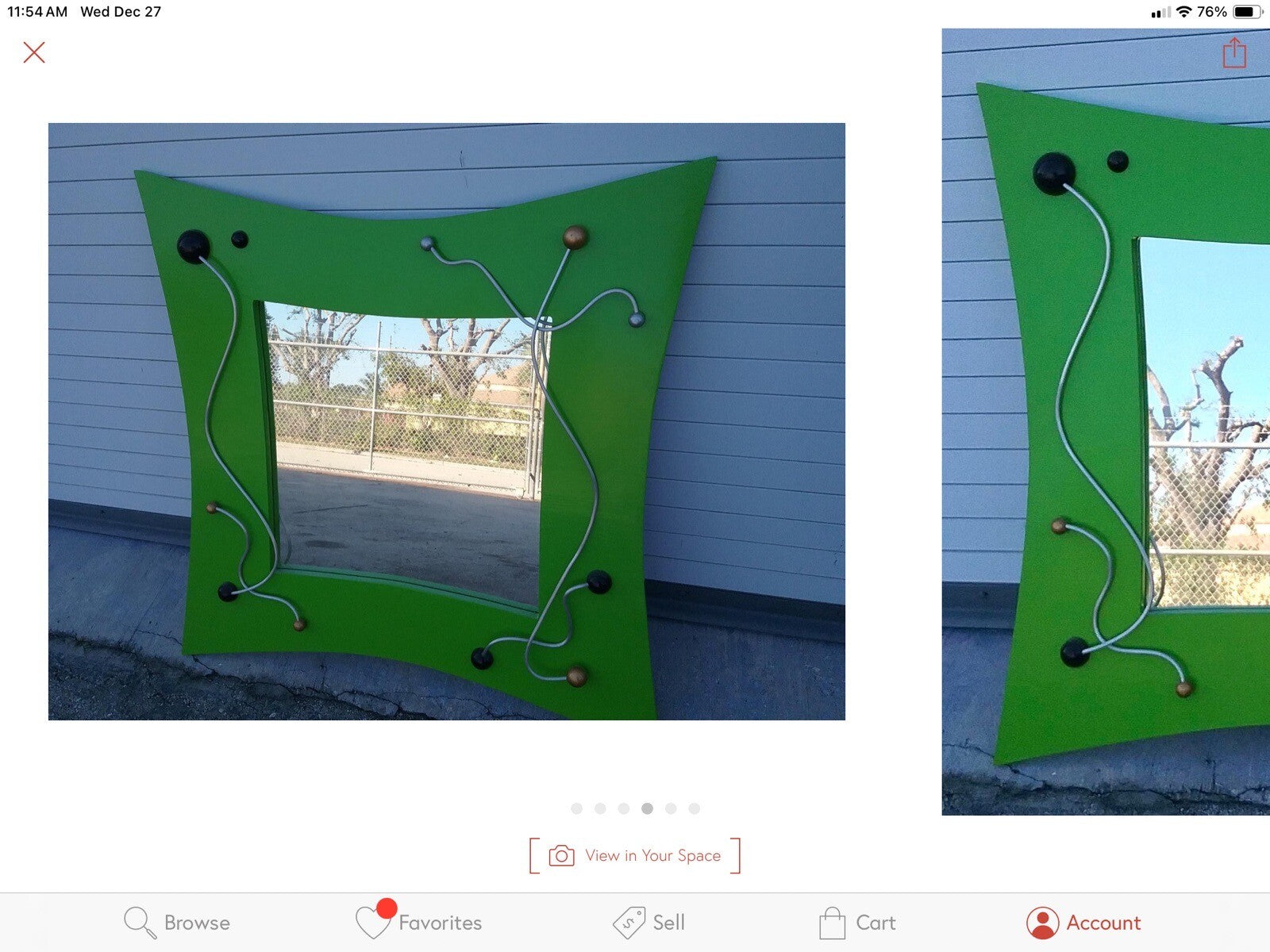 Modern Contemporary Green Mirror With Metal Accents