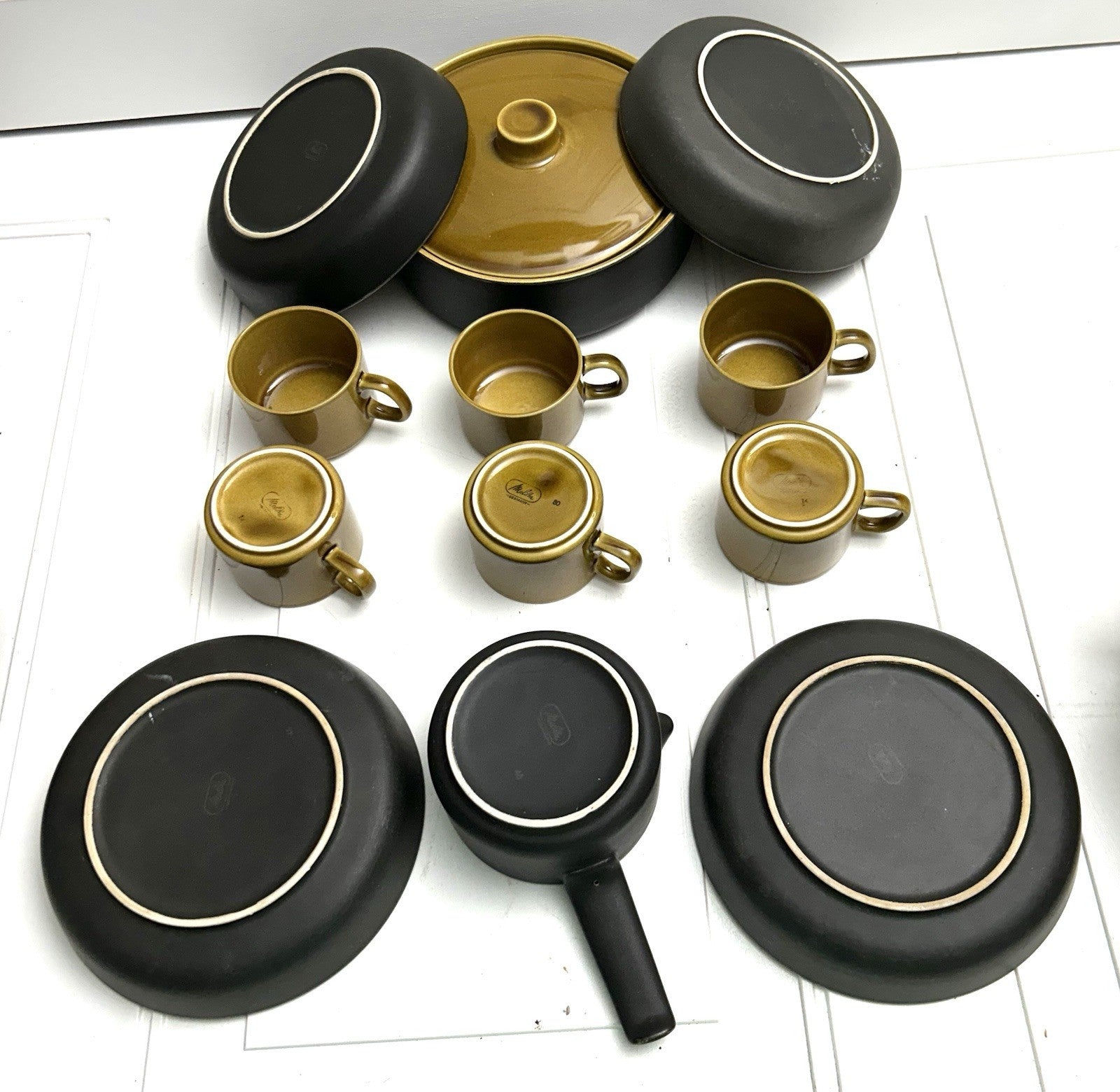 13 Pieces Melitta Germany Ceracron Pottery Mid Century Mustard Set
