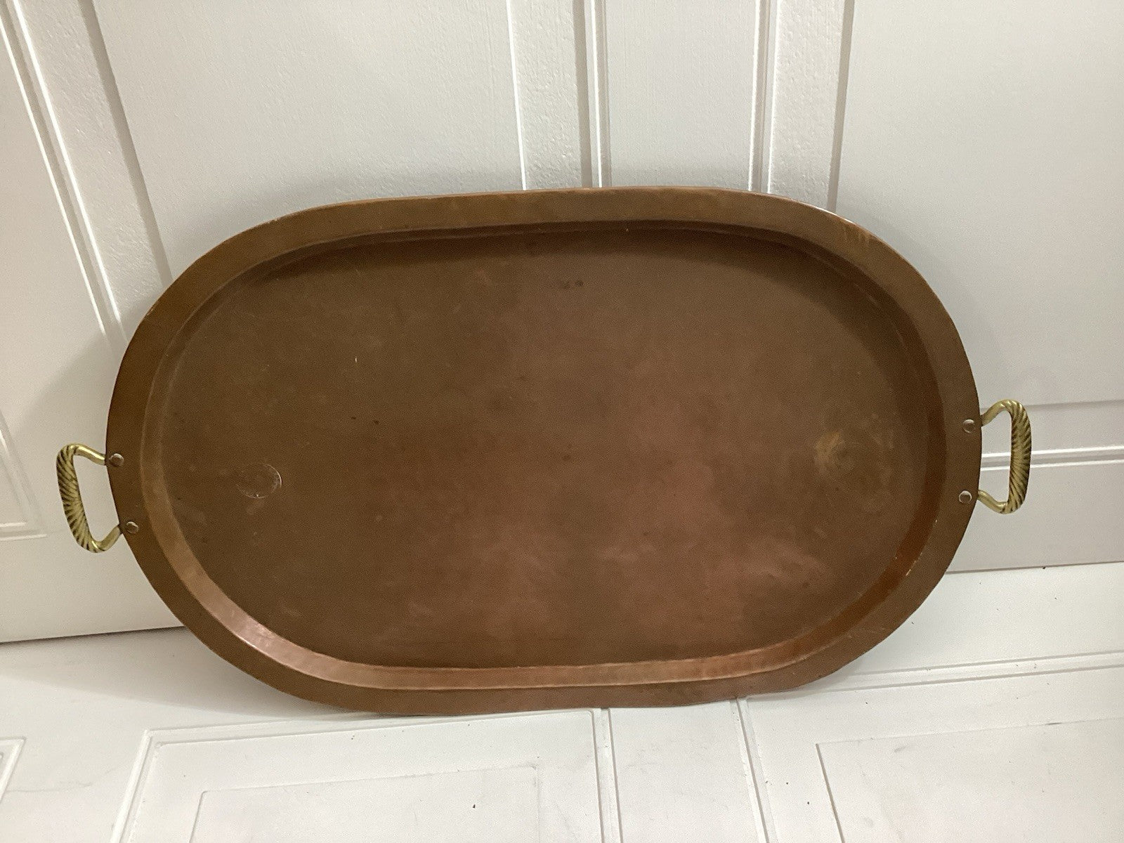 24” Antique Pre-Revolution Huge Copper Tray With Handle Stamped
