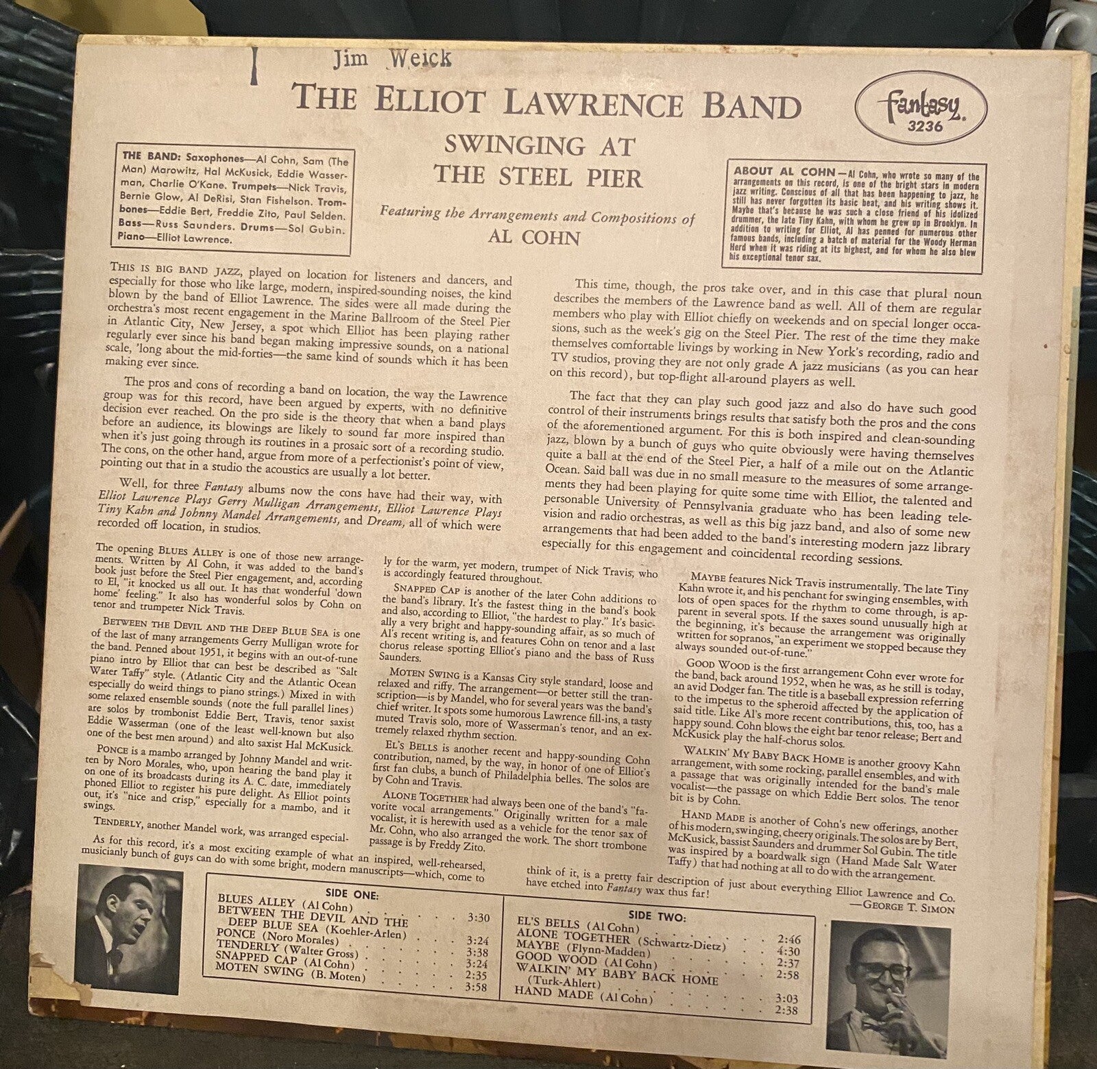 ELLIOT LAWRENCE BAND: Swinging at the Steel Pier ATLANTIC CITY Cover Jazz LP