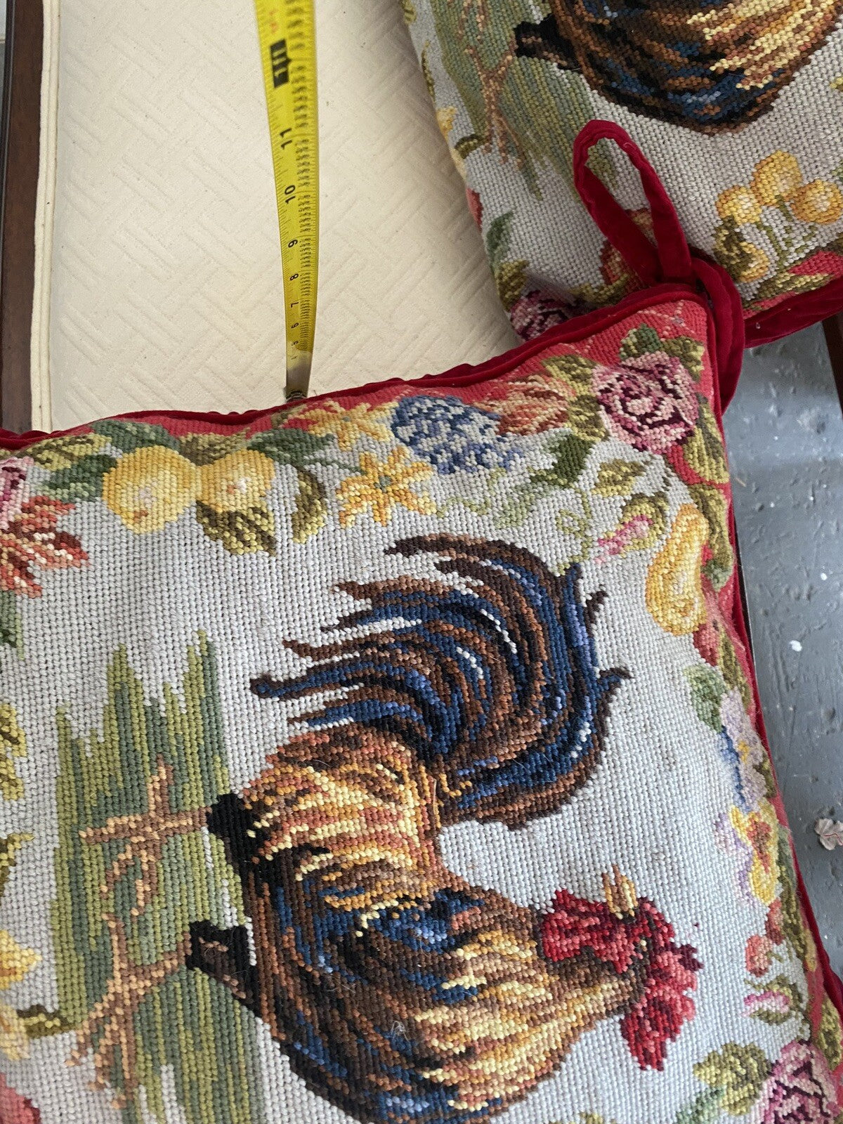 123creations Set Of 2 Needle Point Rooster Pillows