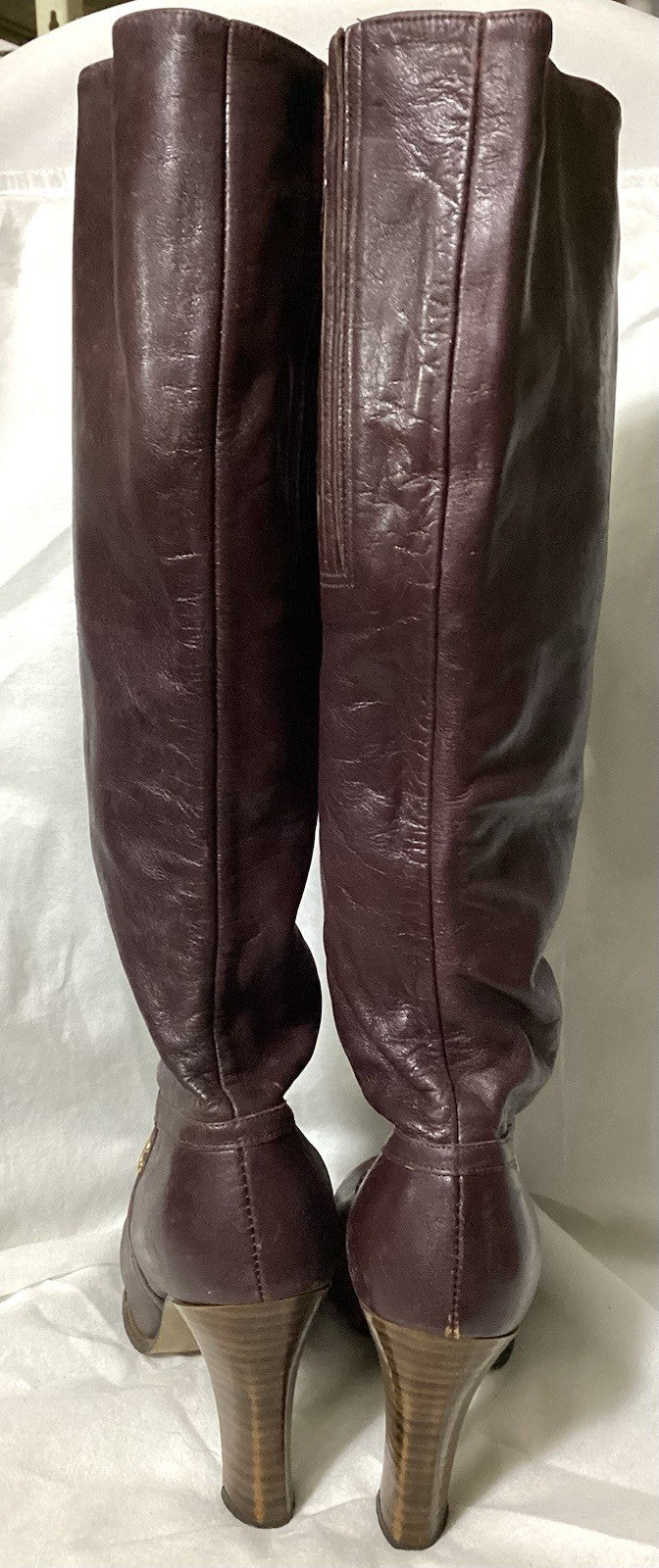70s Cobbies Burgundy Knee High Women High Heels Boots Sz 6.5