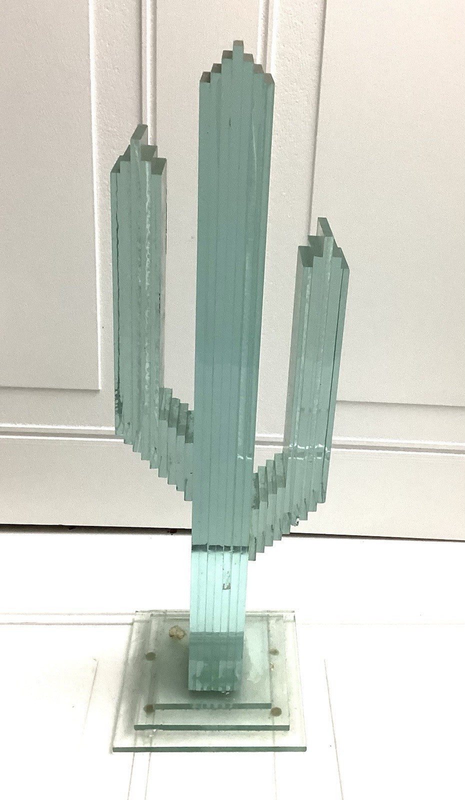 Green Stacked Saguro Cactus Glass Sculpture 19” Tall