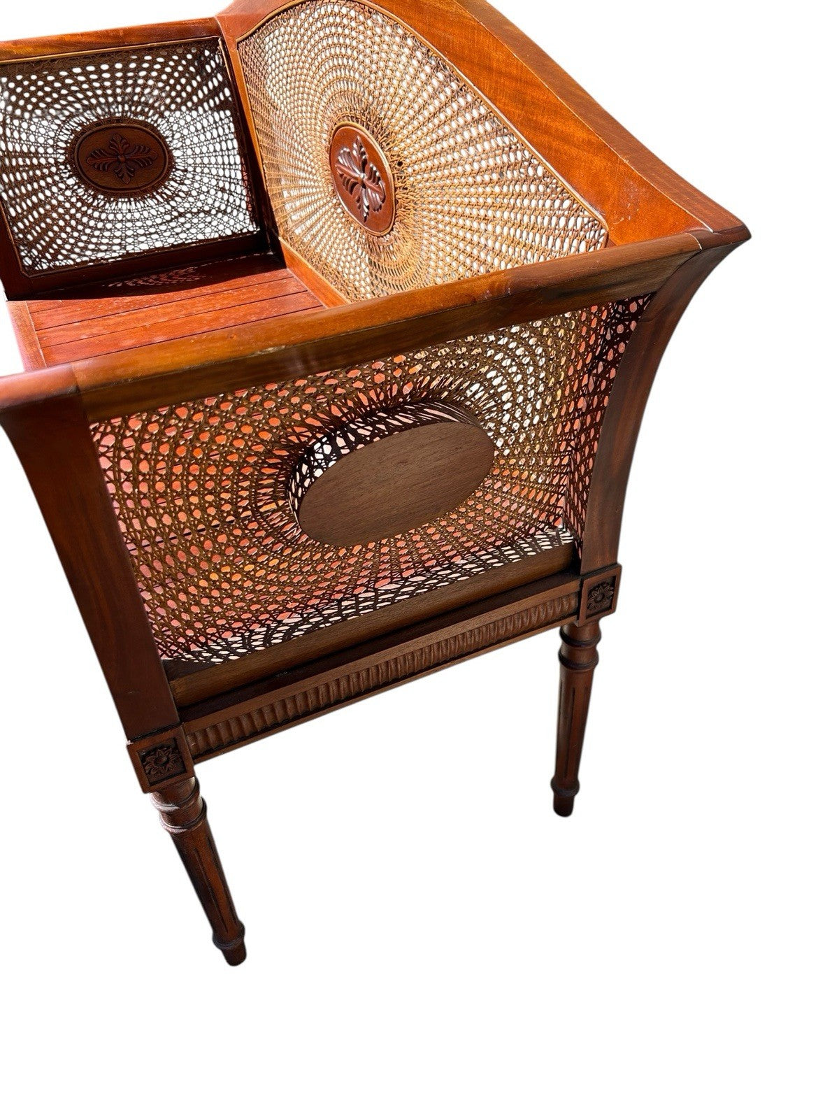 Italian Cane Back Wooden Bench With Cushion