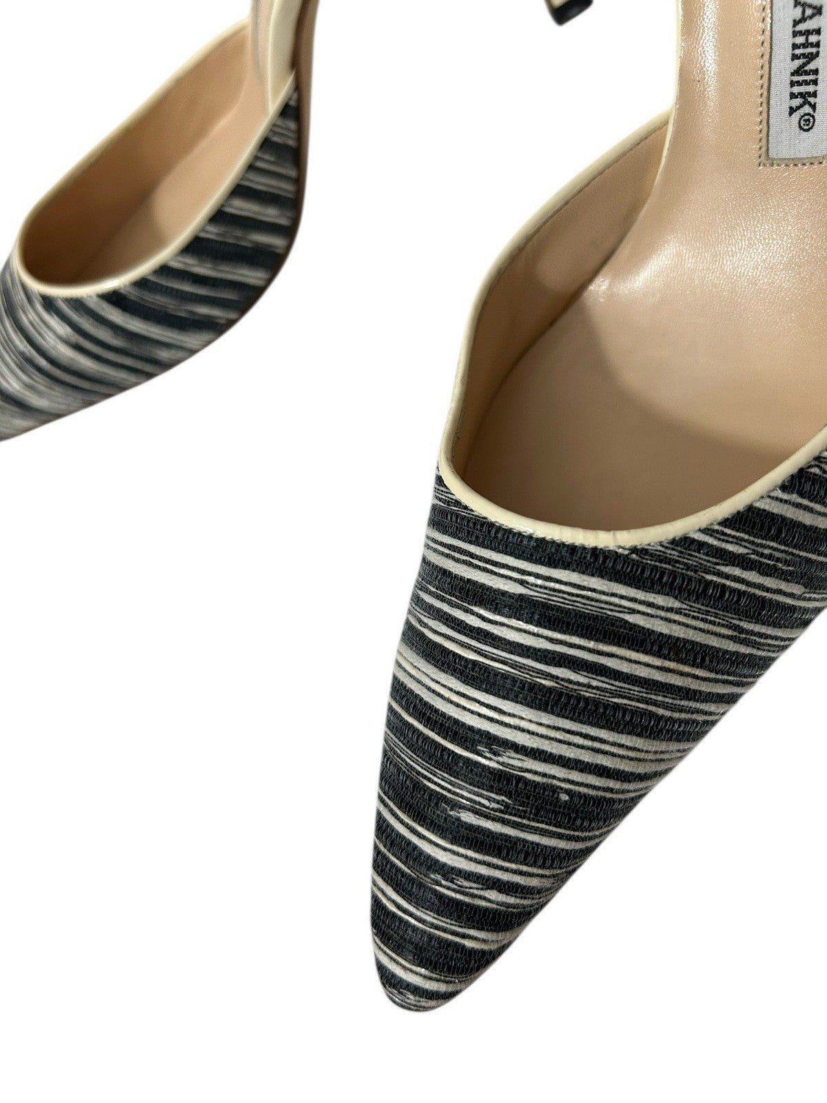 Manolo Blahnik Carolyne Striped Slingback Women Shoes Sz 40