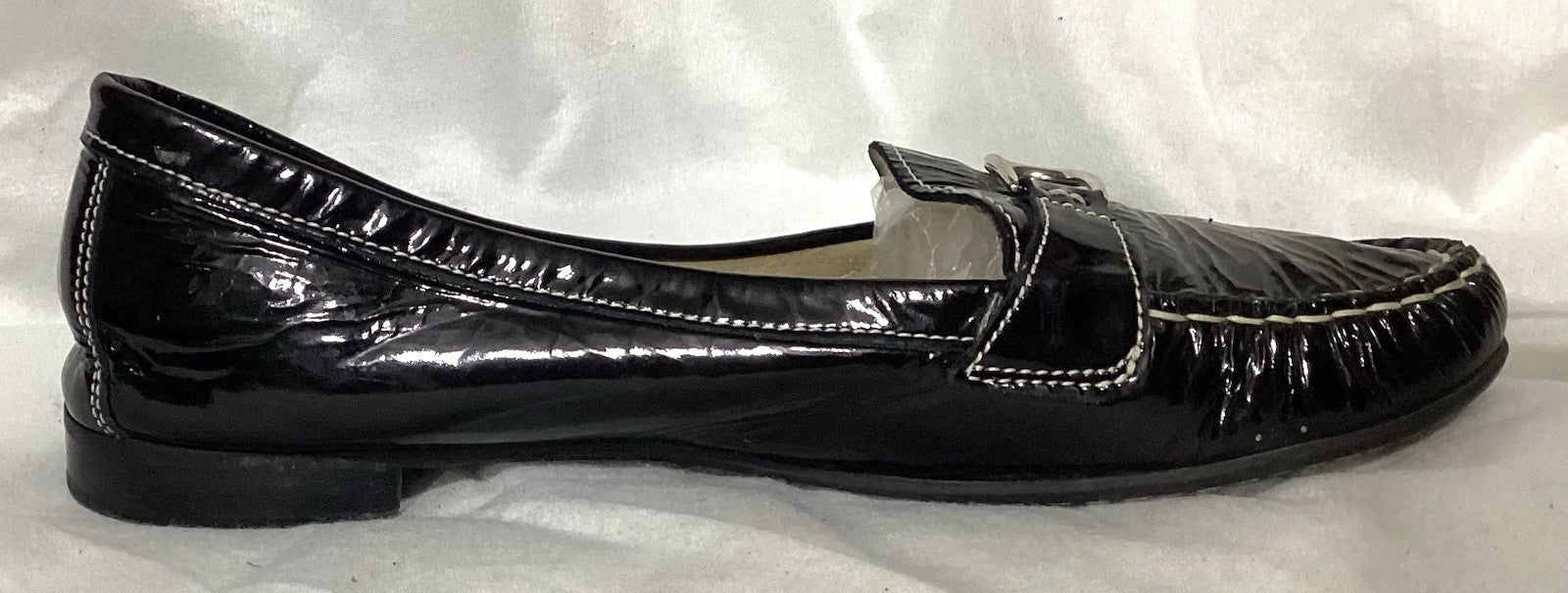 Attilio Giusti Leombruni Black Patent Women Mocassins Sz 41 Made In Italy