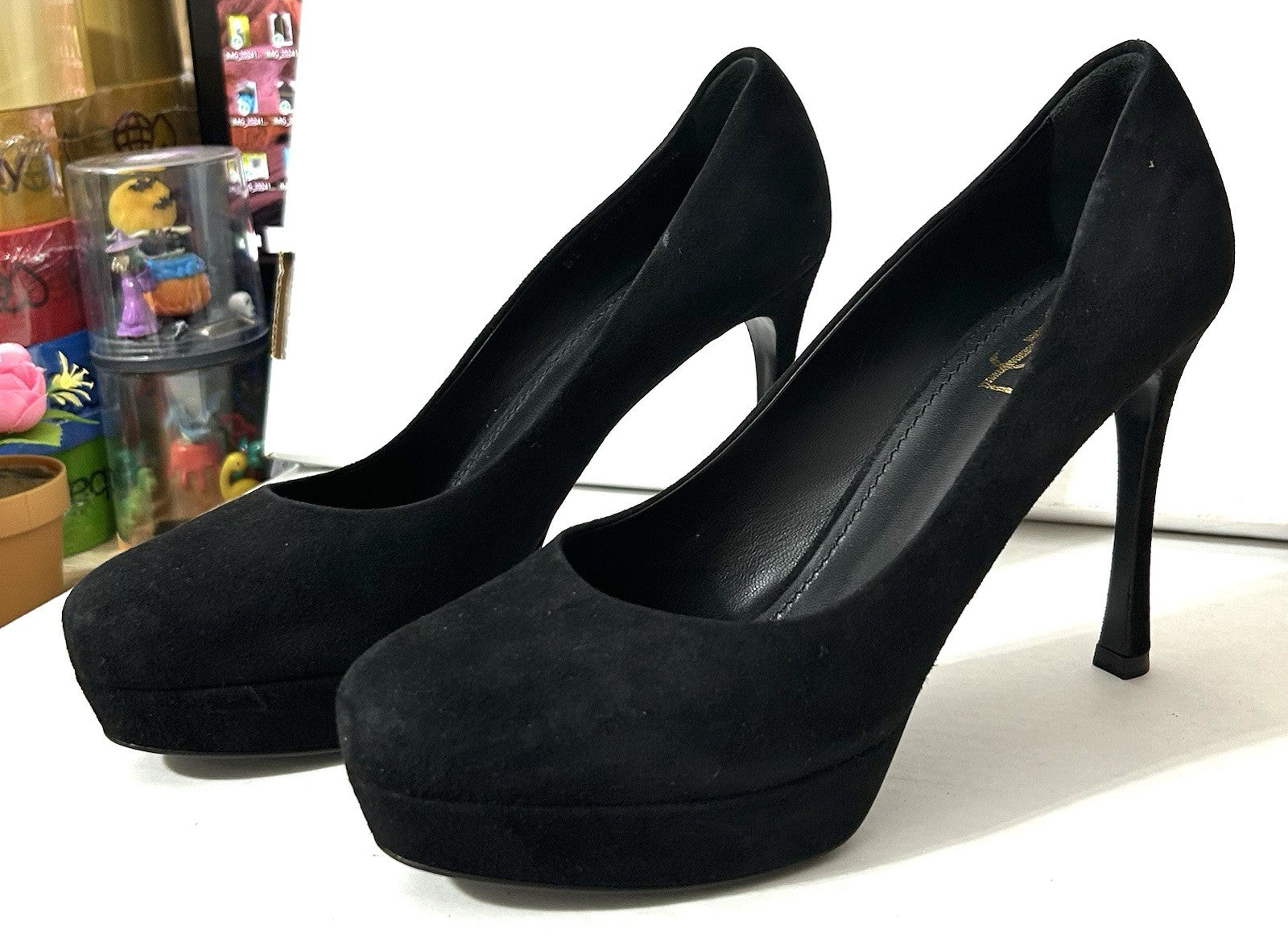 Yves Saint Laurent Women Platform Black Suede Shoes Sz 40.5