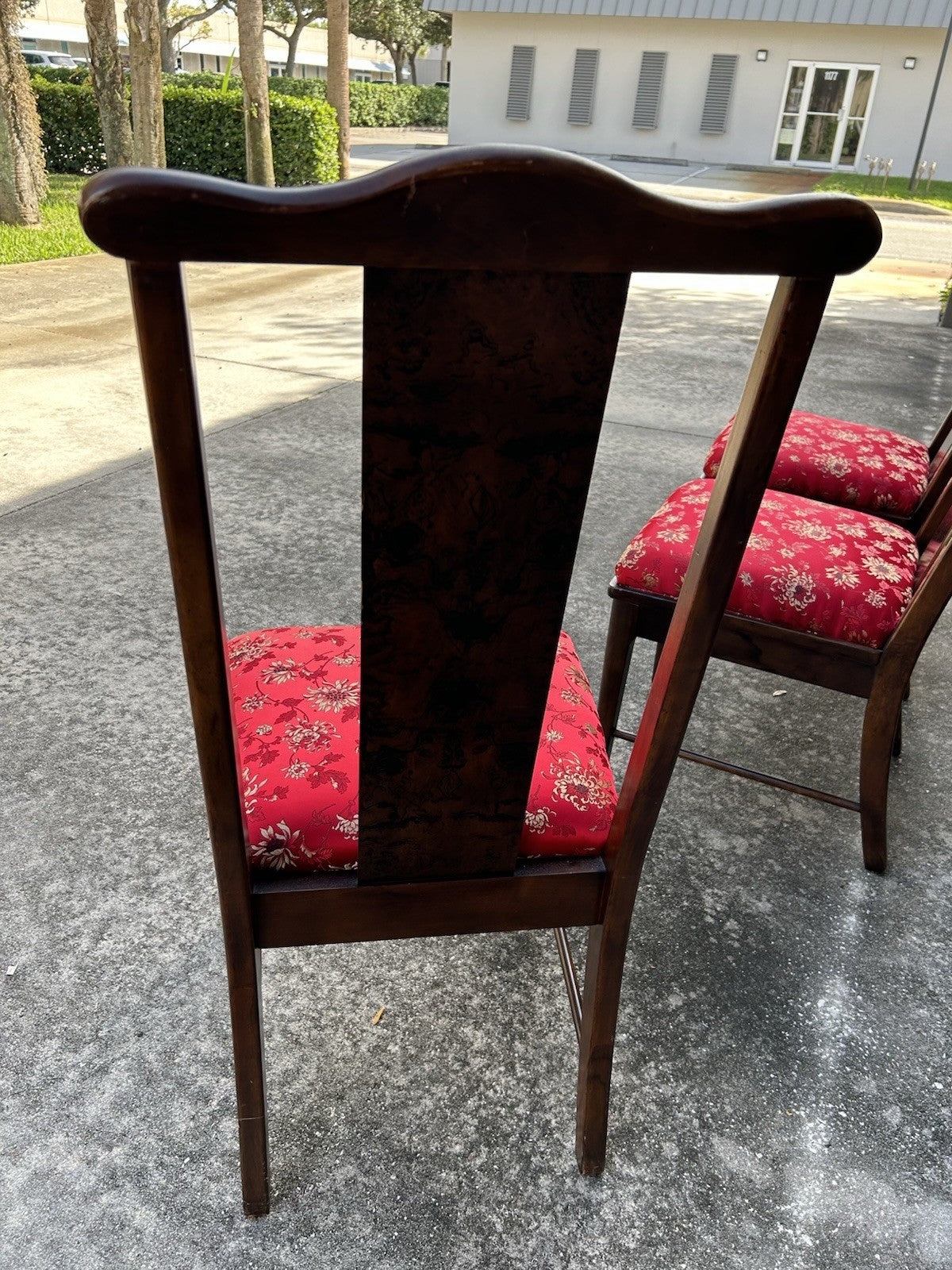 Set Of 6 Vintage Asian Style Dining Rosewood Chairs With Red Silky Cushions