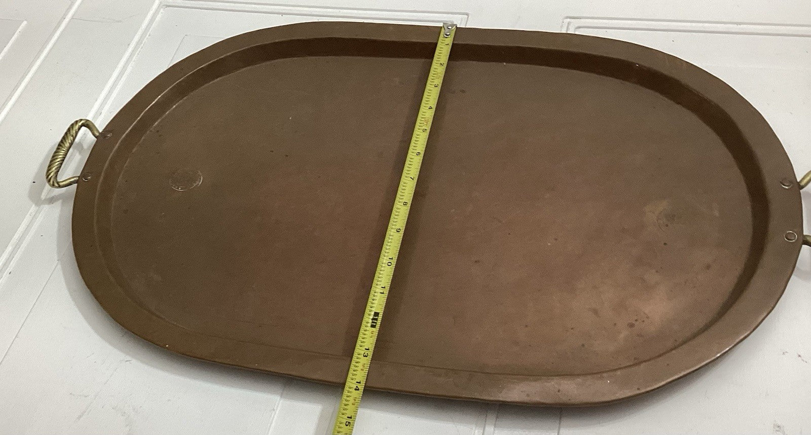 24” Antique Pre-Revolution Huge Copper Tray With Handle Stamped