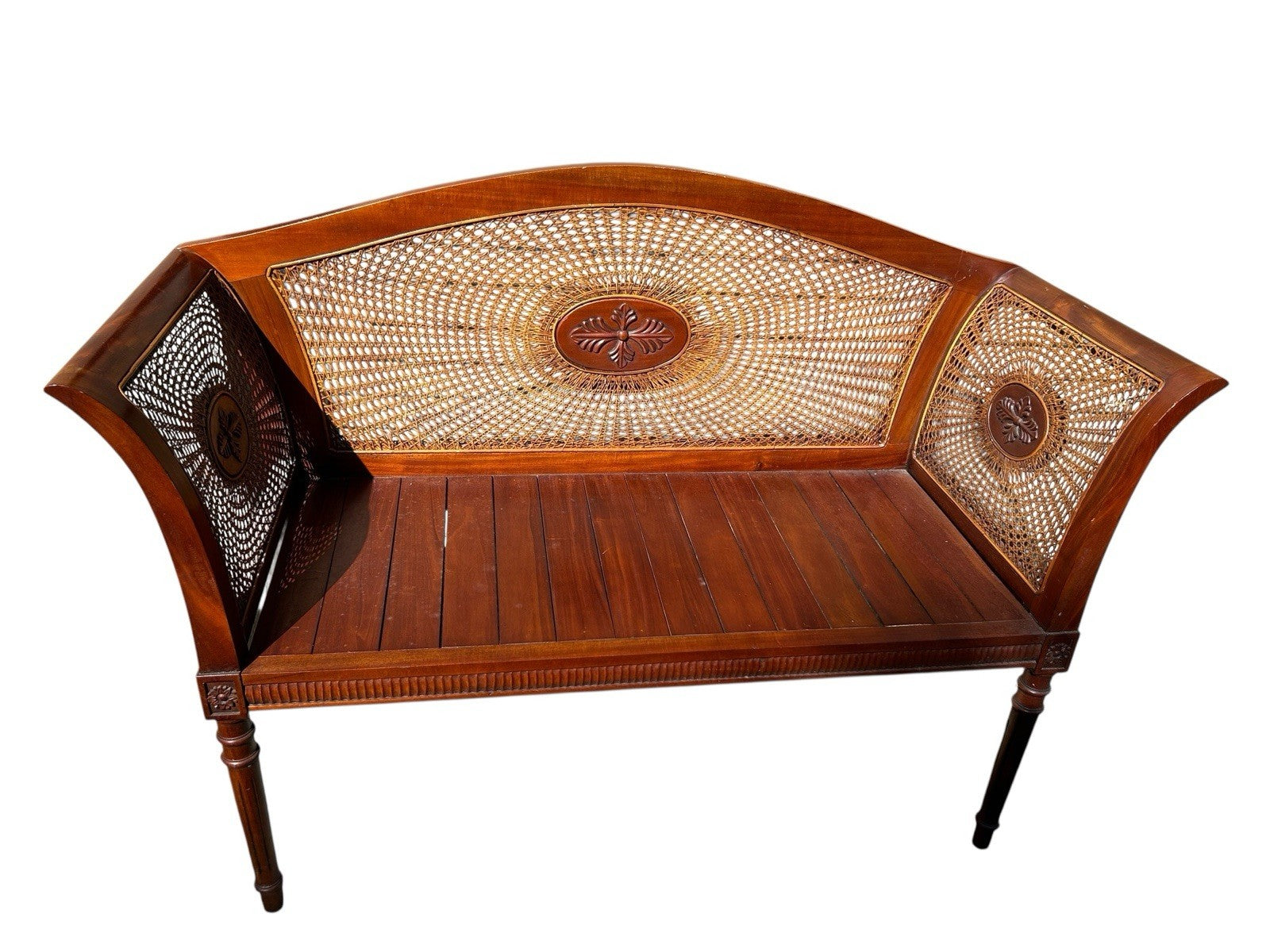 Italian Cane Back Wooden Bench With Cushion