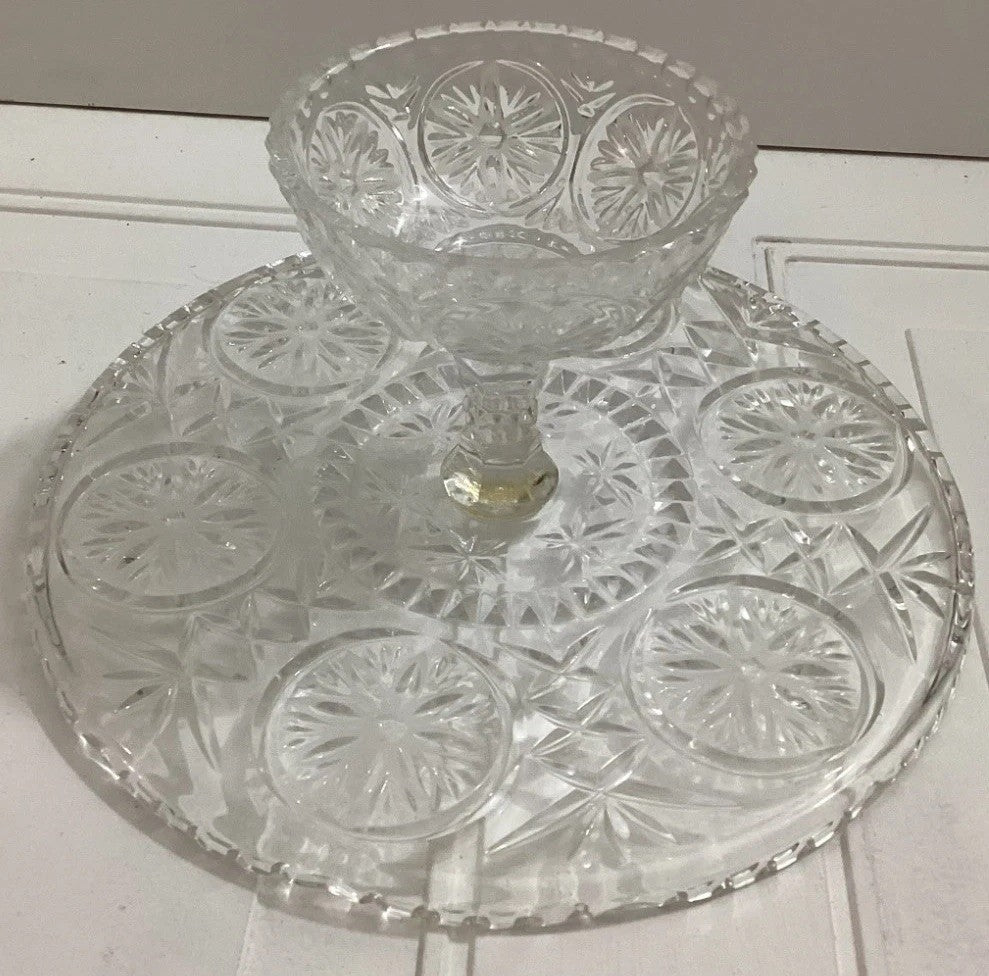 Vintage Round Pressed Glass Footed Cake Stand