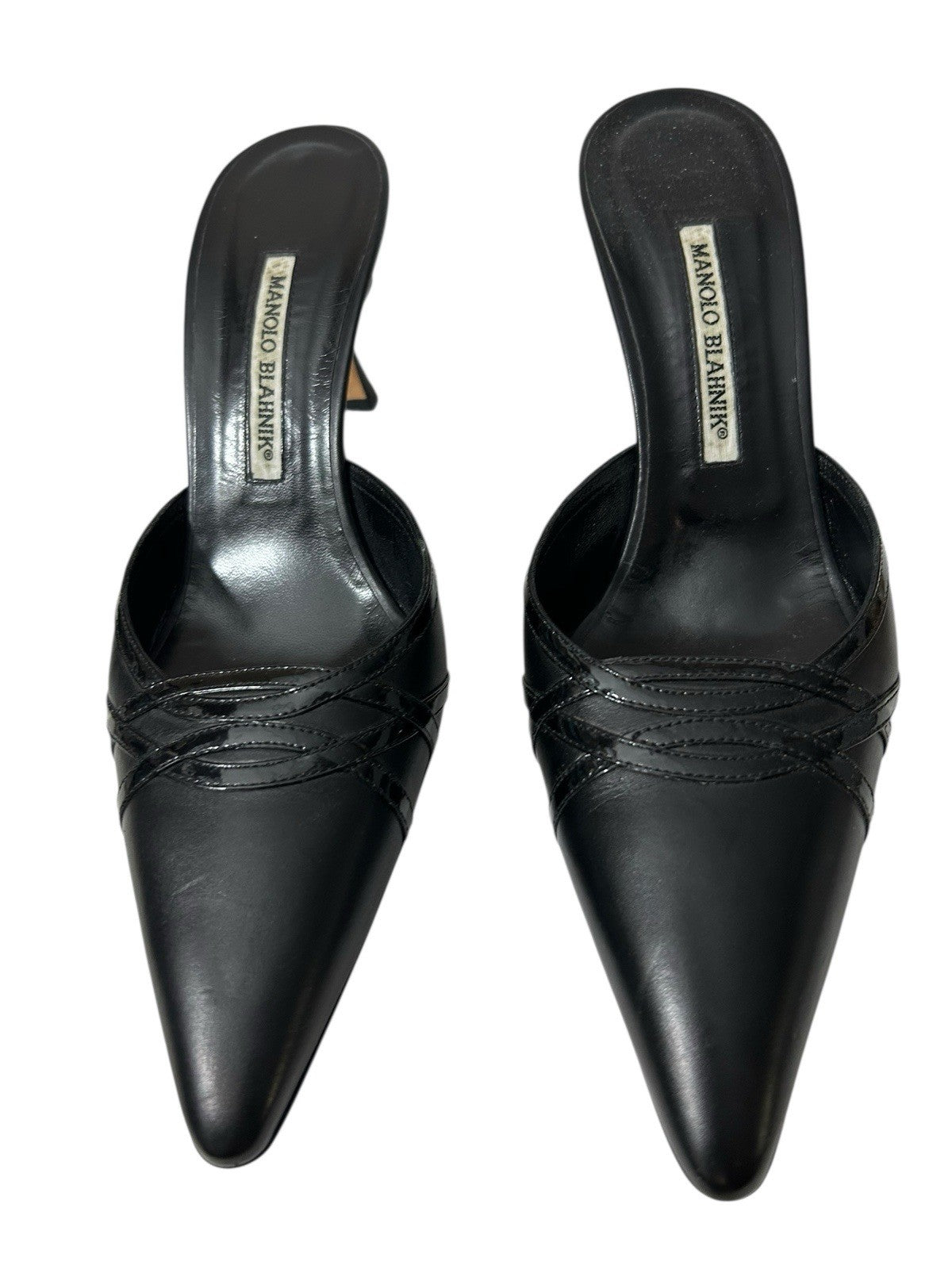 Manolo Blahnik Pointy Toe, Open Back Color Black Women Shoes Sz 40