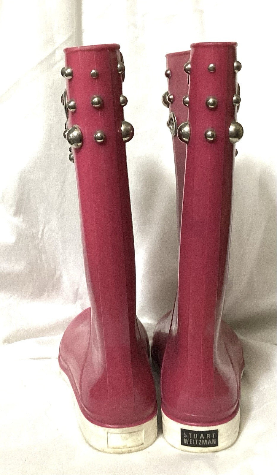 Stuart Weitzman Hot Pink Studds Rain Rubber Boots Sz Medium