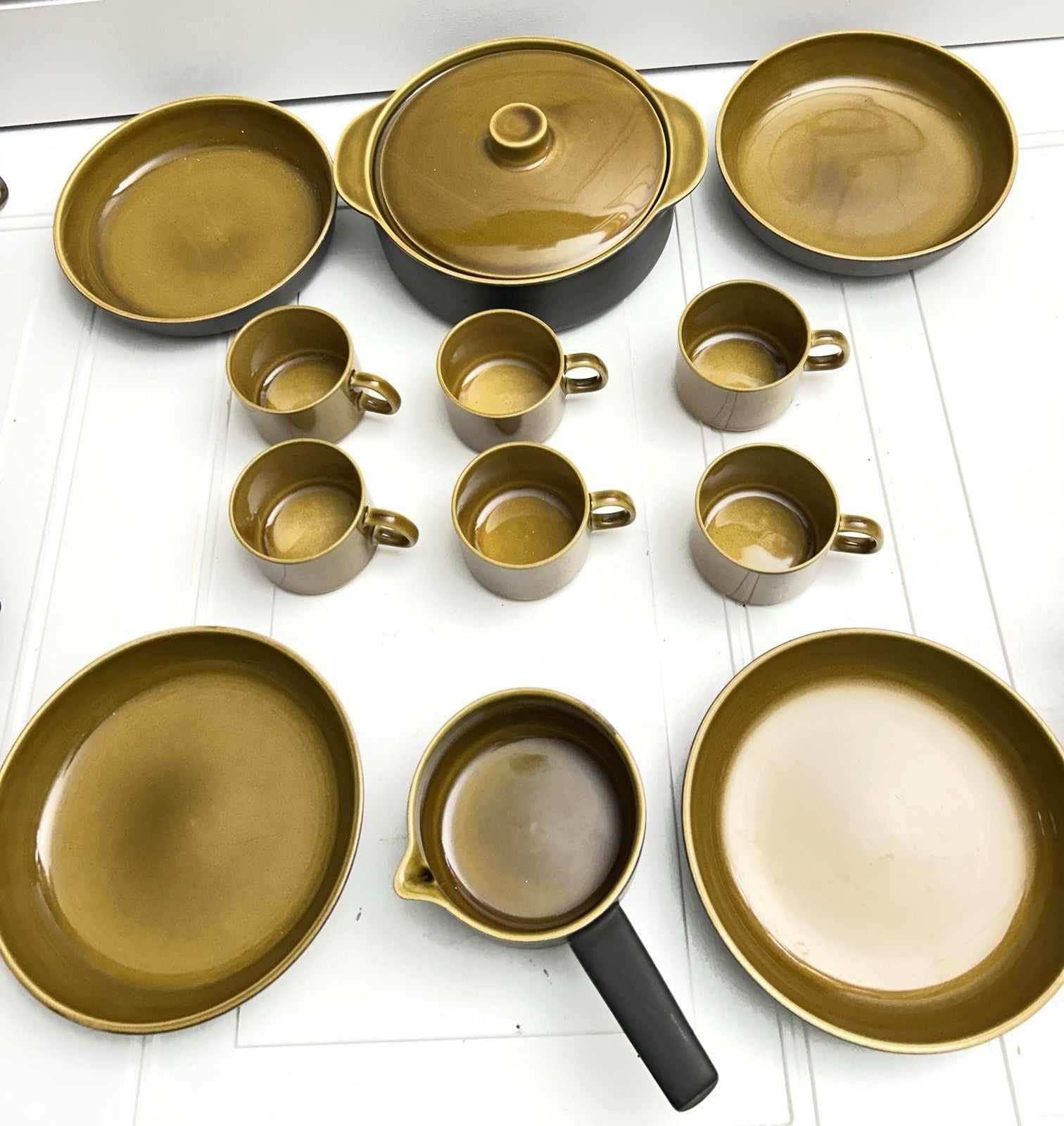 13 Pieces Melitta Germany Ceracron Pottery Mid Century Mustard Set