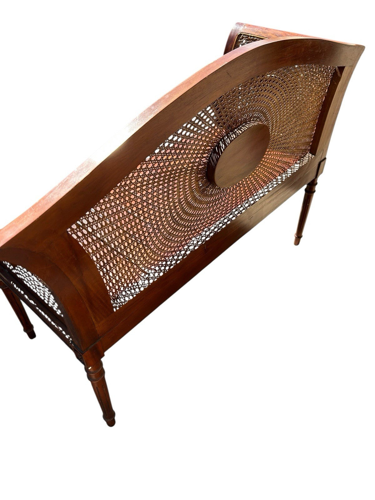 Italian Cane Back Wooden Bench With Cushion