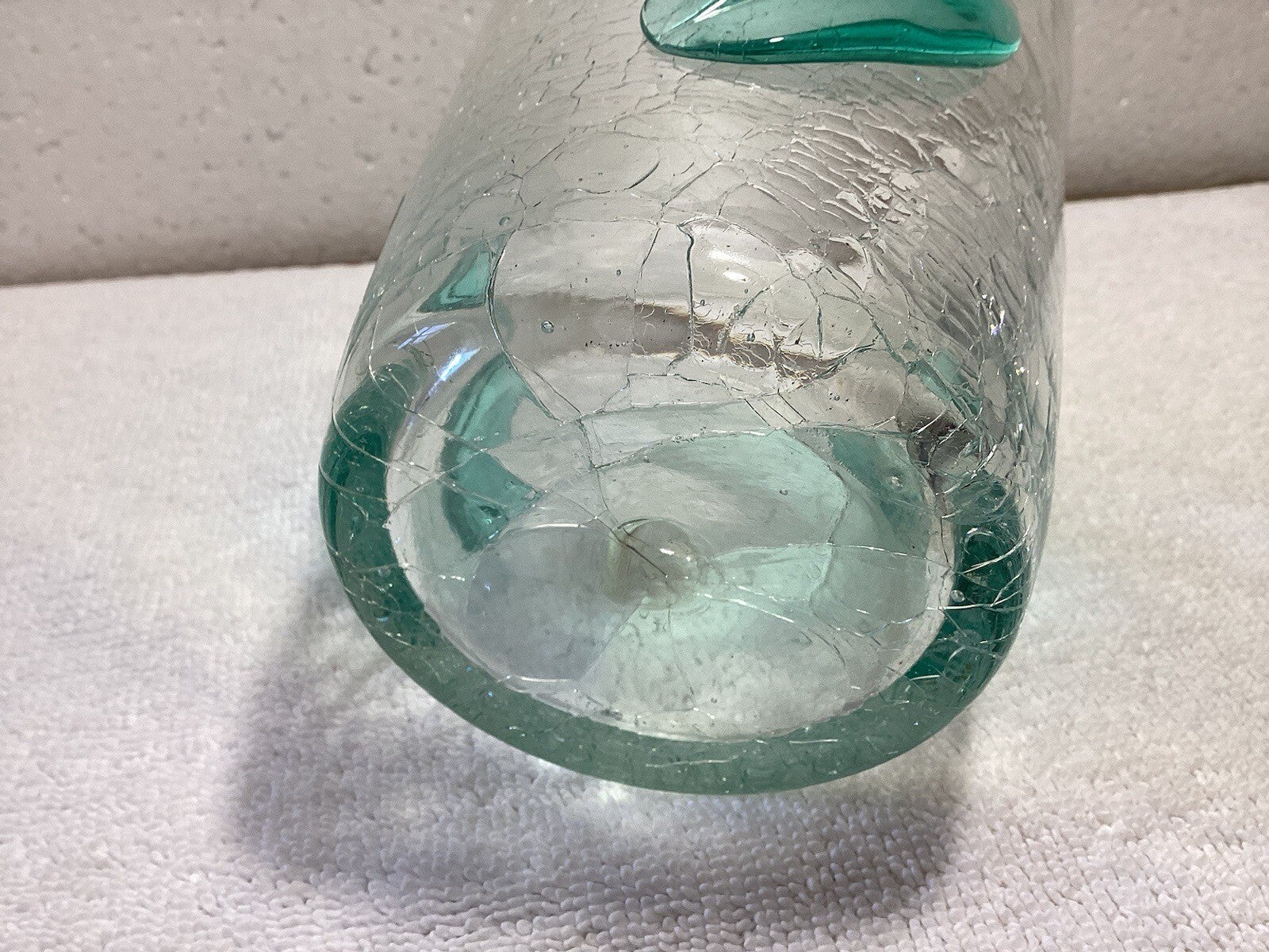 Crackle Blenko Glass Vase Green Leaves