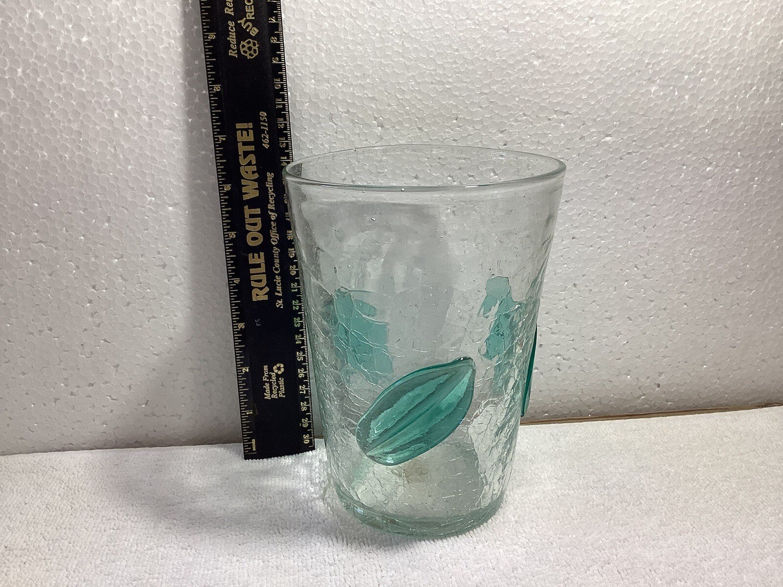 Crackle Blenko Glass Vase Green Leaves