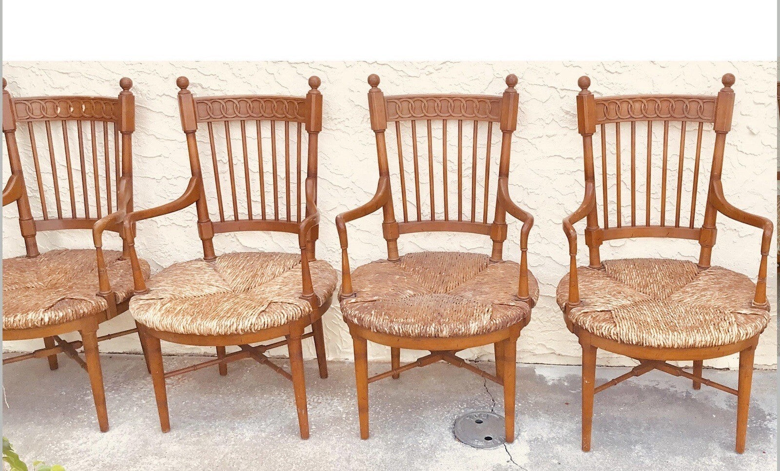 Set Of 4 Vintage Tomlinson Rush Seats Chairs