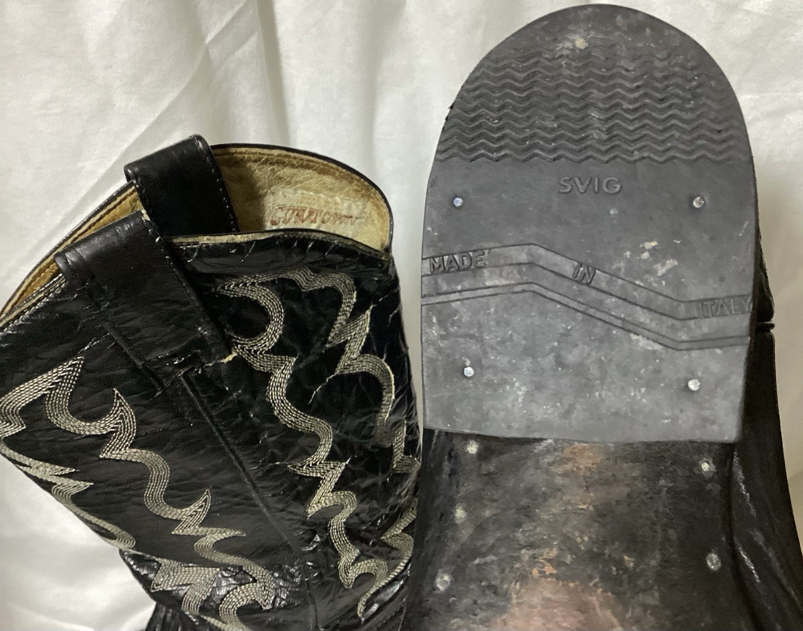 Cowtown Black Leather J Toe Cowboy Boots Sz 9.5 M-Men