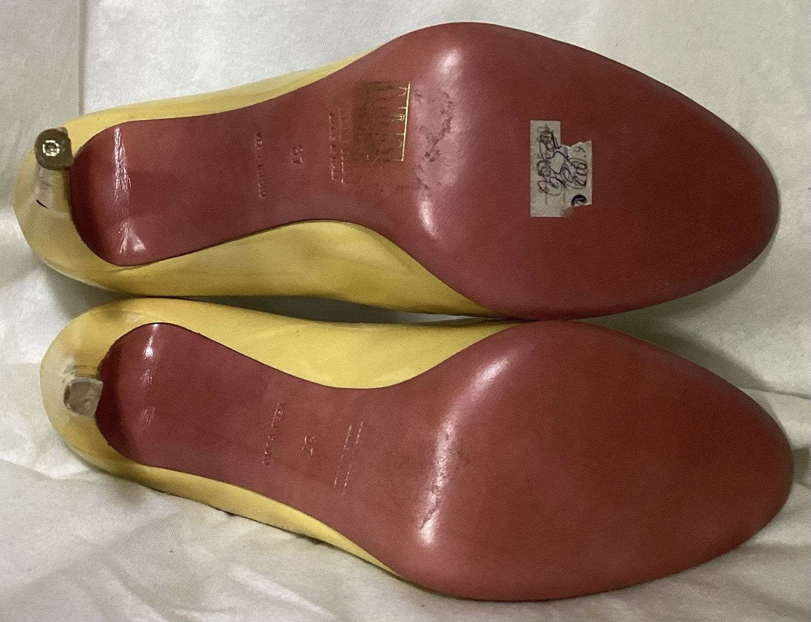 Miu Miu Yellow Patent Leather Heels Women Shoes Sz 7