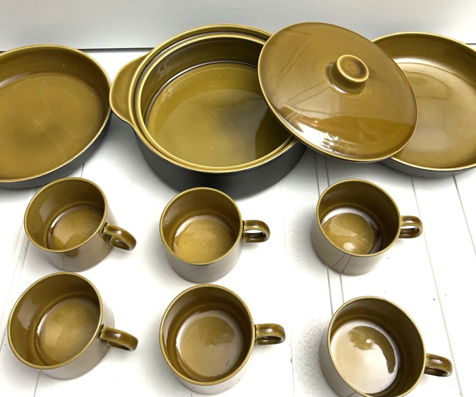 13 Pieces Melitta Germany Ceracron Pottery Mid Century Mustard Set