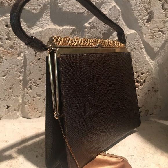 Vintage Lowry & Mund Brown Lizard Women Purse 7.5x8x2