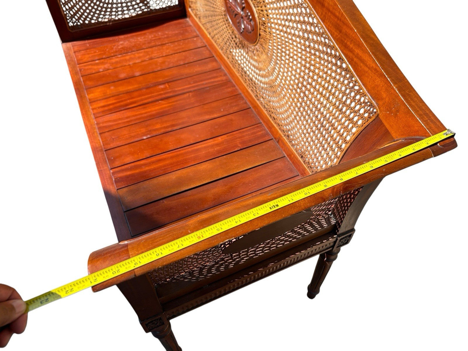 Italian Cane Back Wooden Bench With Cushion