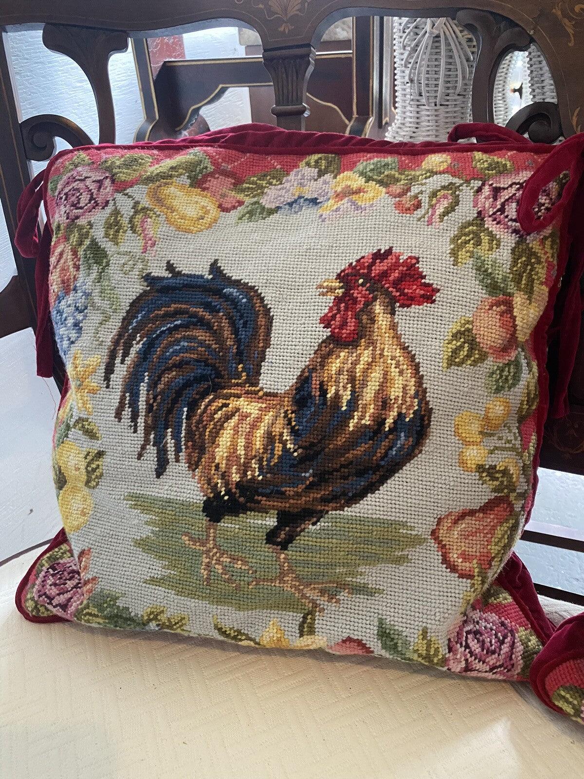 123creations Set Of 2 Needle Point Rooster Pillows