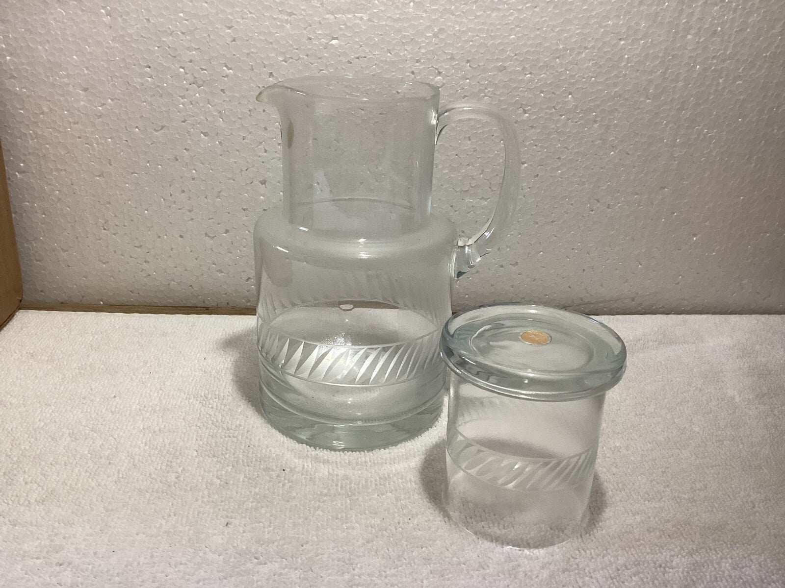 Romanian Bedside Etched Pitcher With Water Glass