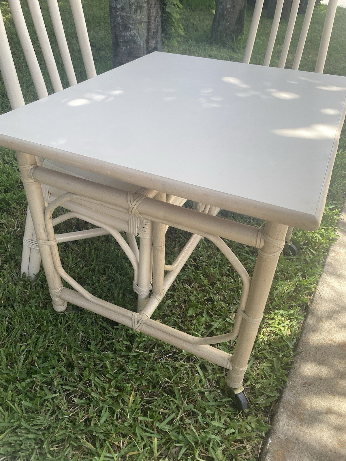 5 Pieces Set Of Vintage McGuire Beige Rattan Dining set Cane Seat
