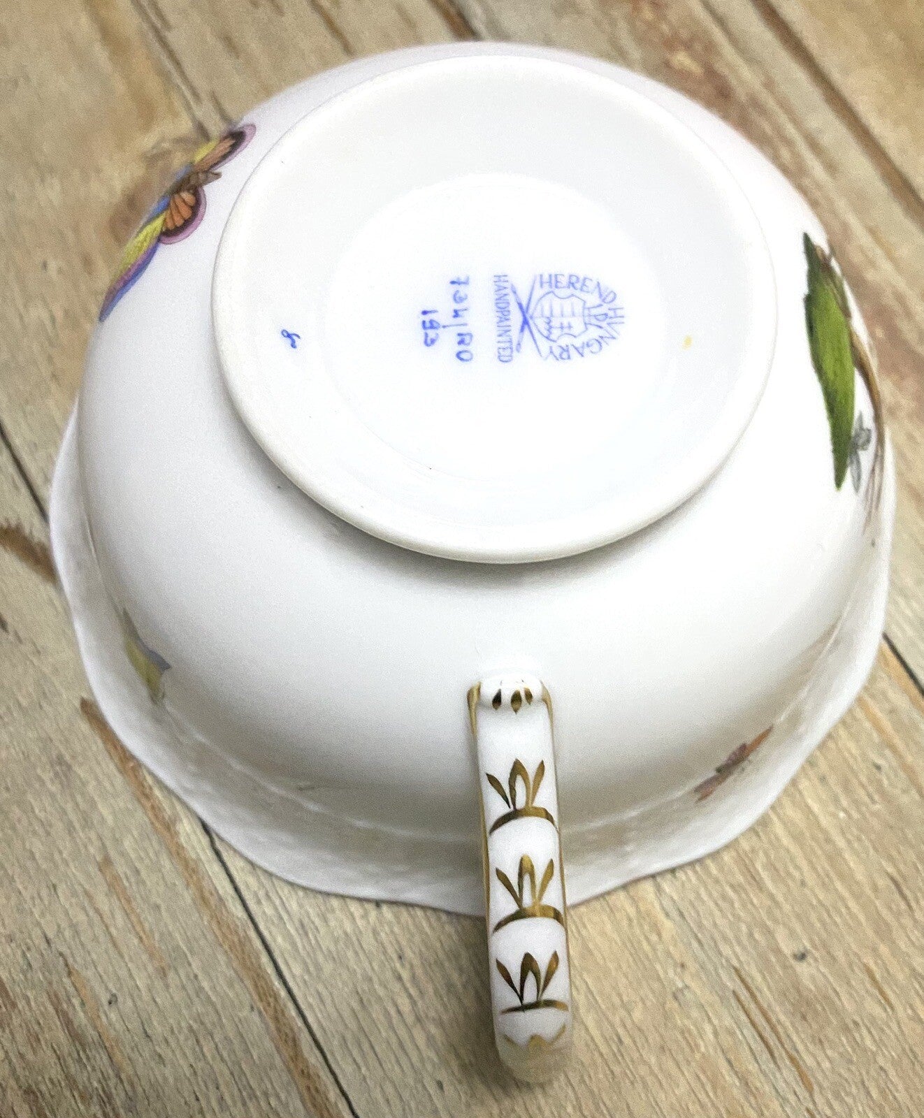 Vtg Herend Rothschild Birds Butterflies Jewelry Breakfast Cup & Saucer