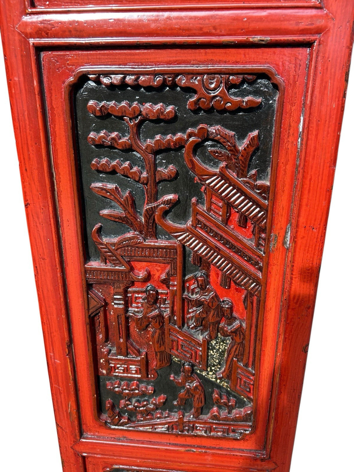 Set Of 2 Vintage Asian Hand Carved Wood High Relief 3D Art Panel 53”