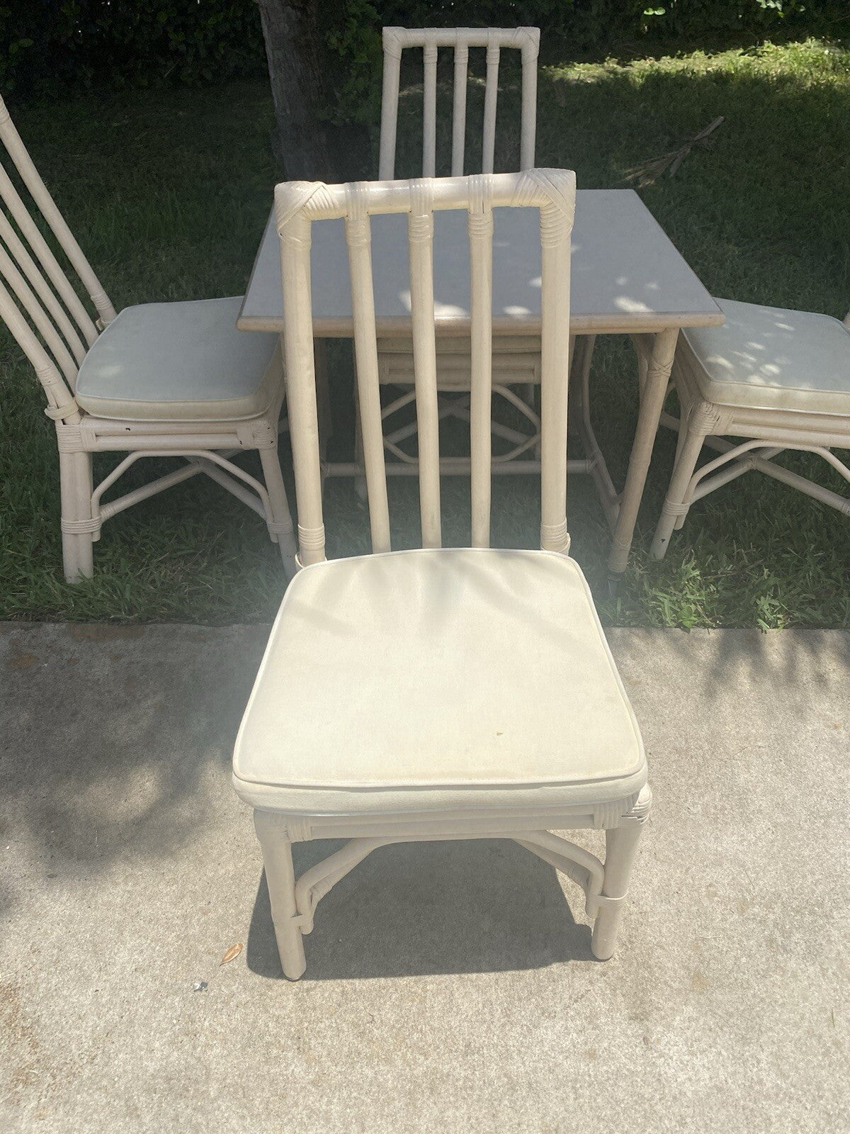 5 Pieces Set Of Vintage McGuire Beige Rattan Dining set Cane Seat