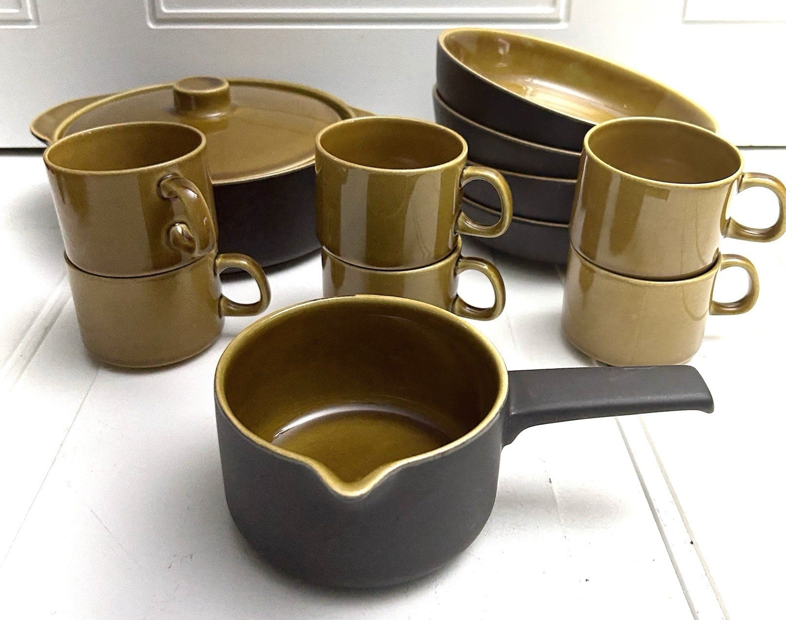 13 Pieces Melitta Germany Ceracron Pottery Mid Century Mustard Set