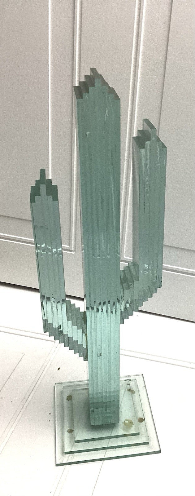 Green Stacked Saguro Cactus Glass Sculpture 19” Tall