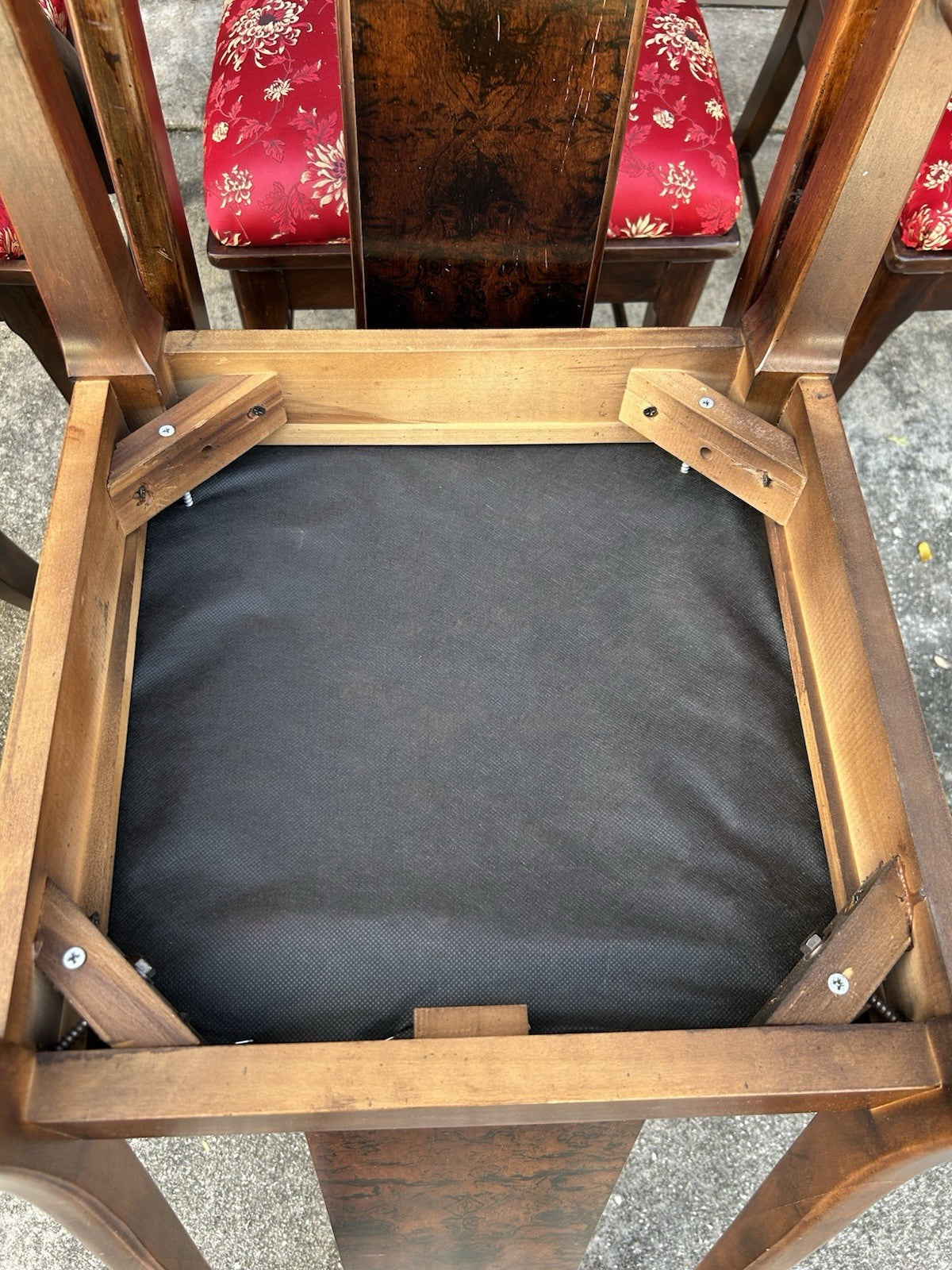 Set Of 6 Vintage Asian Style Dining Rosewood Chairs With Red Silky Cushions