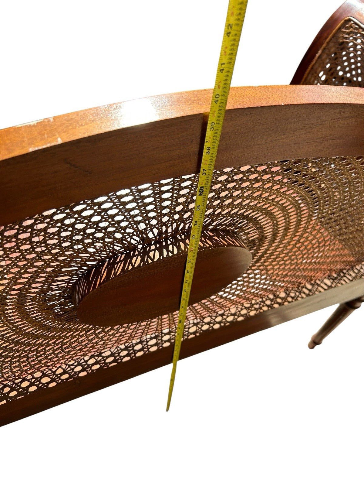 Italian Cane Back Wooden Bench With Cushion