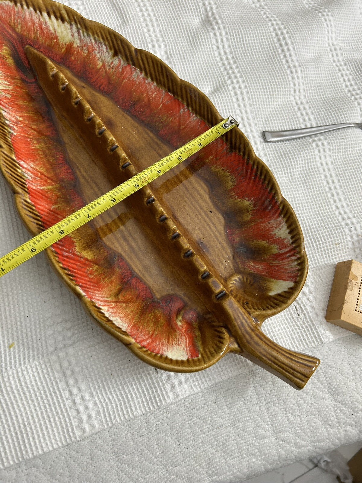 Maurice Of California Multicolor Leaf Shaped Pottery Cigarette Ashtray