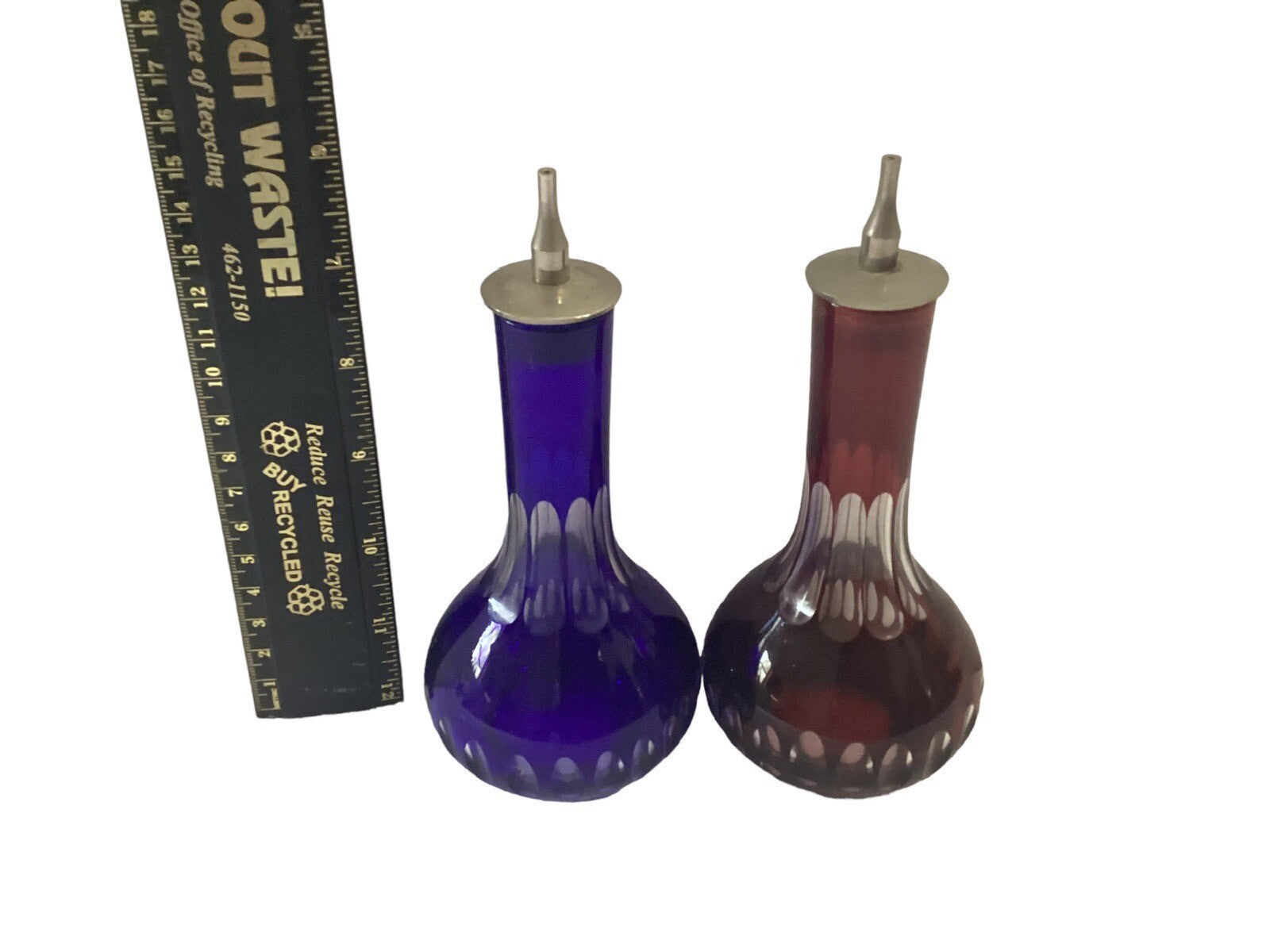 Vintage Cut Glass oil & vinegar dispensers Cruets Set Of 2