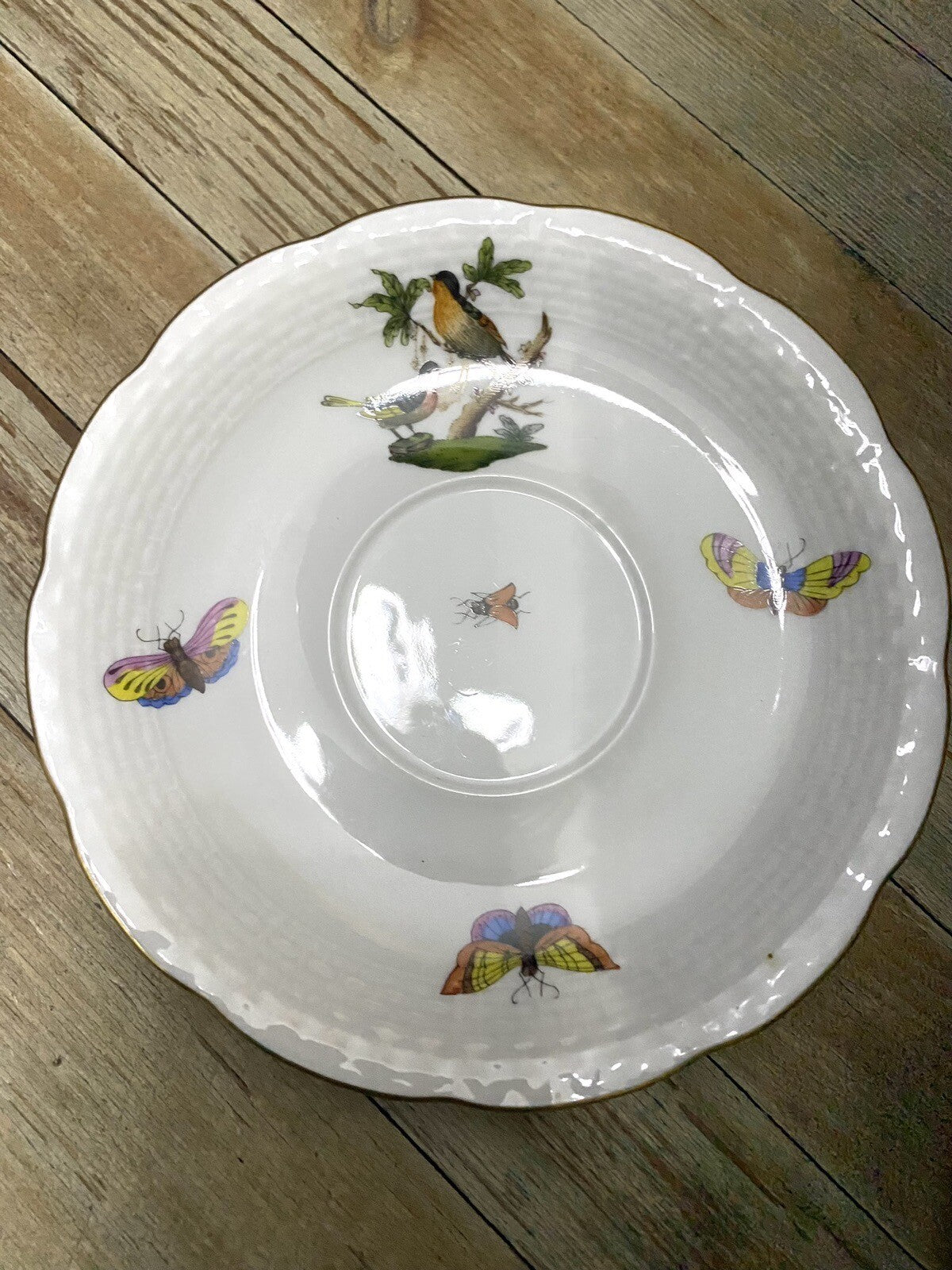 Vtg Herend Rothschild Birds Butterflies Jewelry Breakfast Cup & Saucer