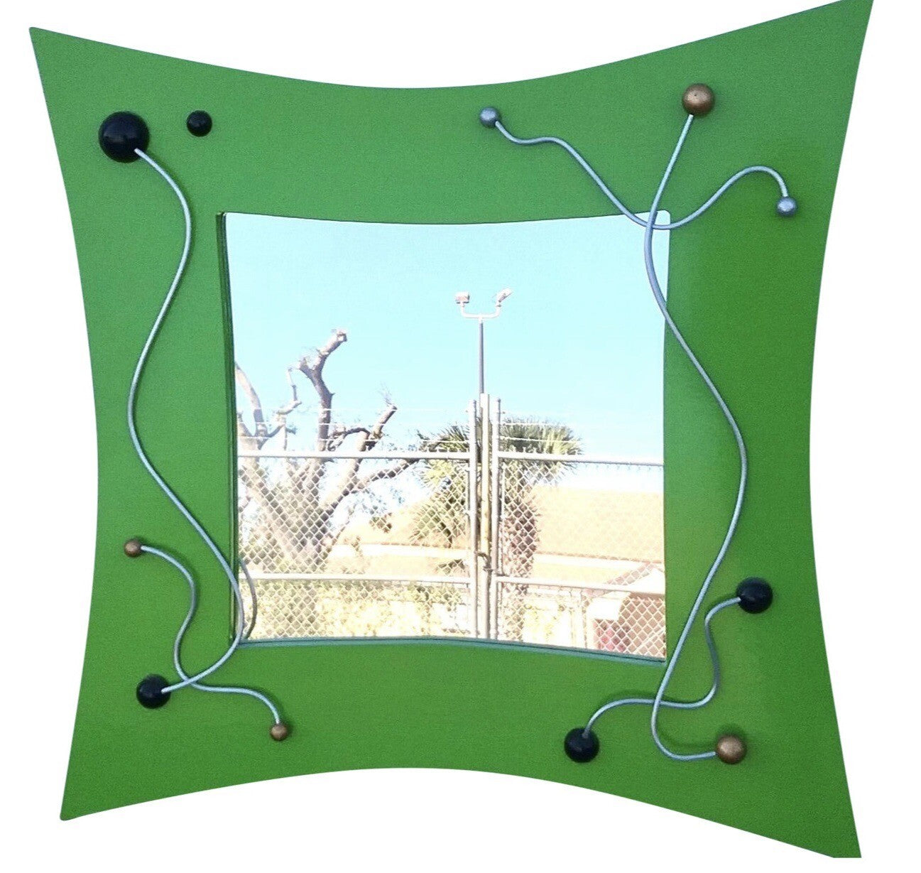 Modern Contemporary Green Mirror With Metal Accents